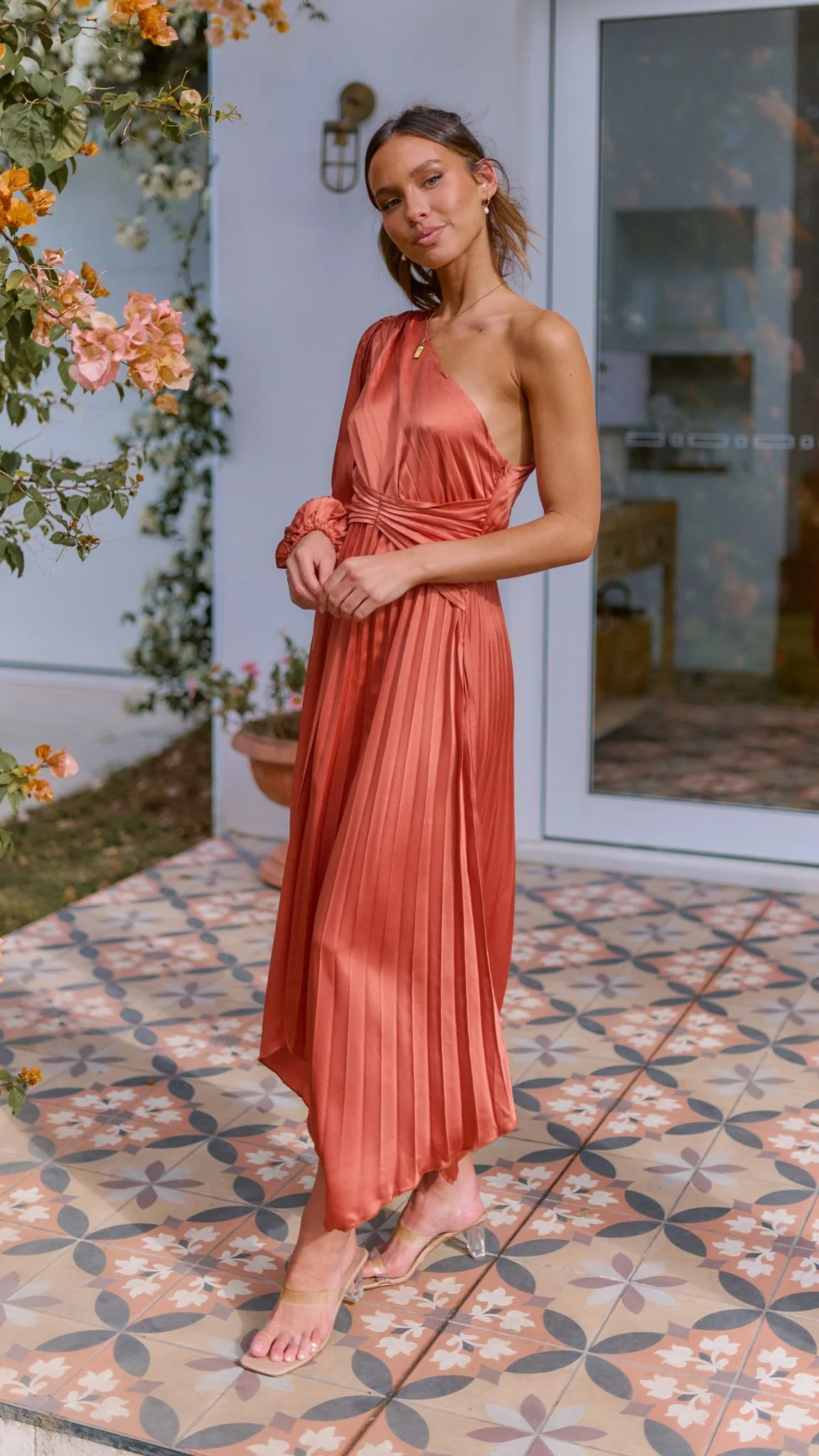 Brooklyn One Shoulder Midi Dress - Copper