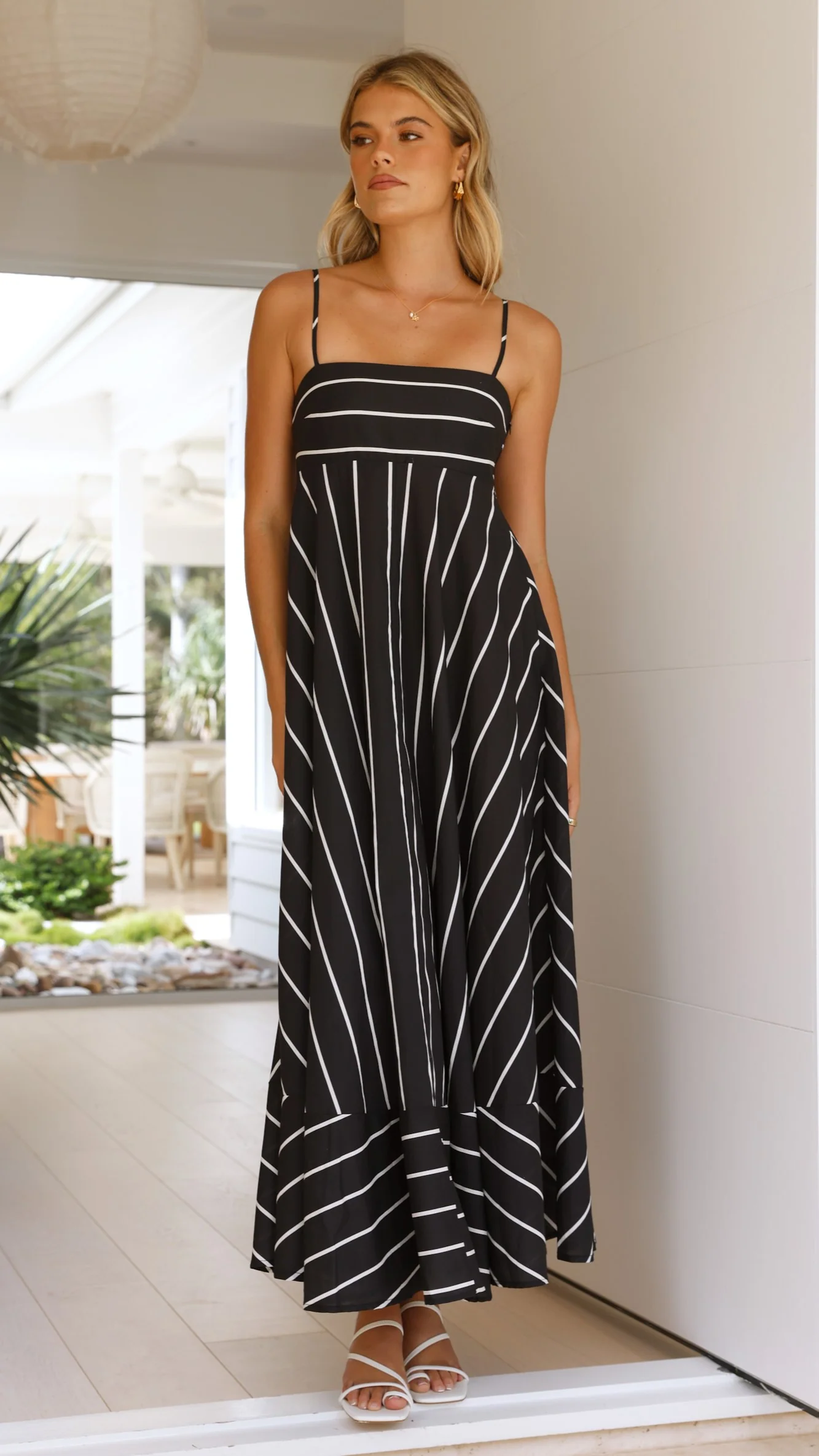 Kaethe Maxi Dress - Black / White Stripe