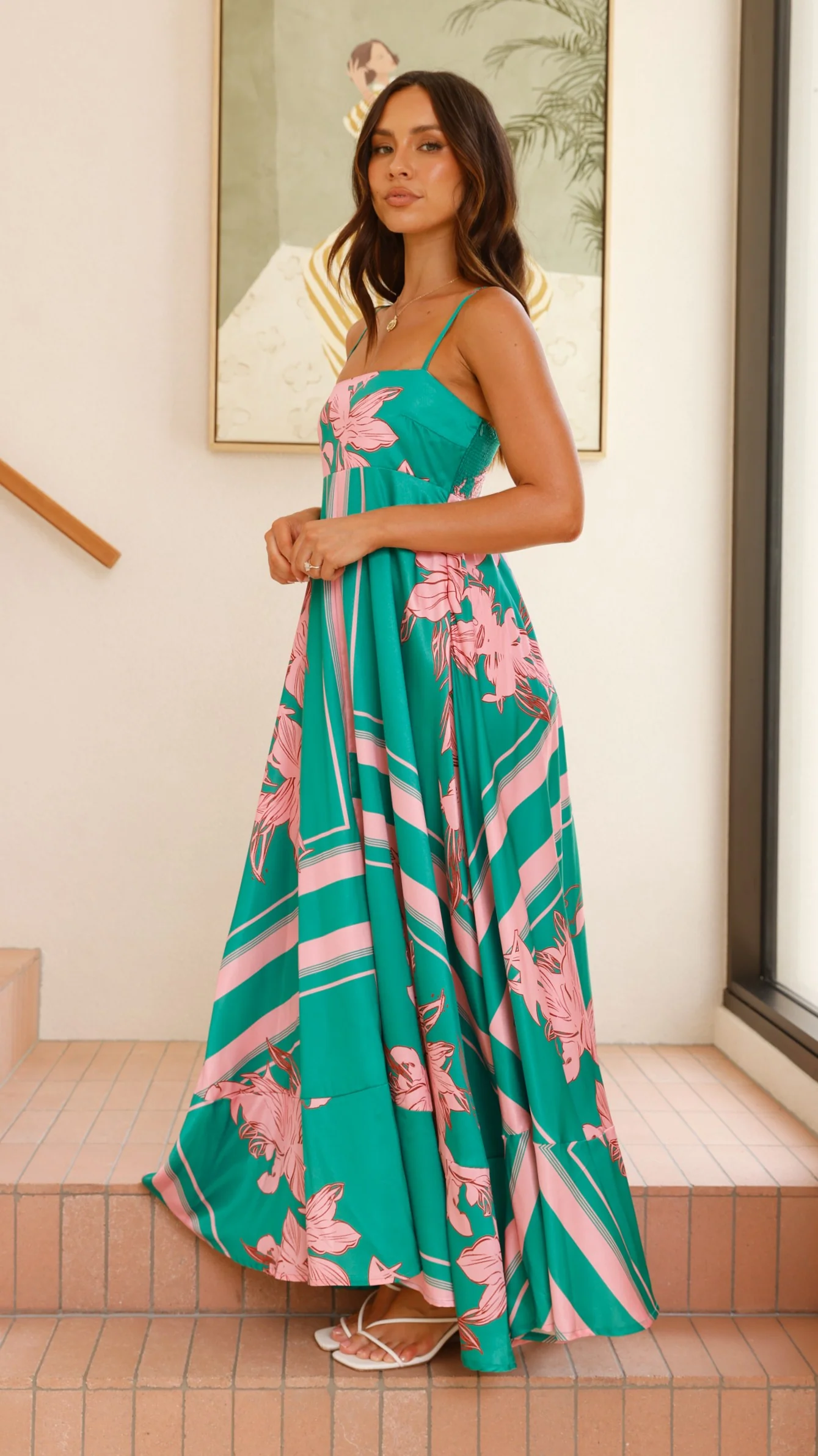 Kaethe Maxi Dress - Green/Pink Floral