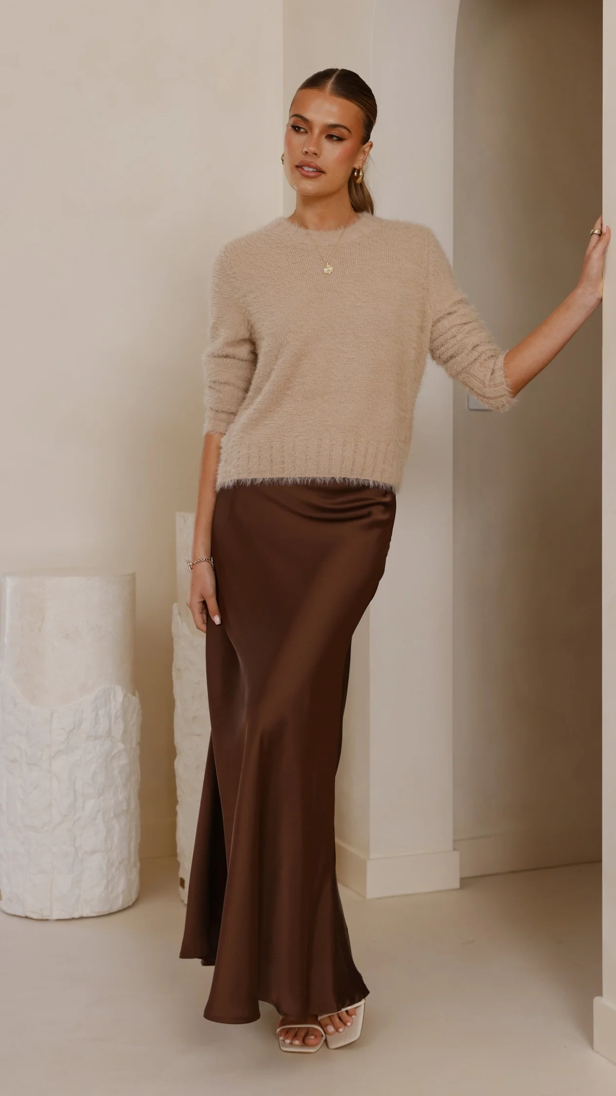 Darina Bias Cut Maxi Skirt - Chocolate