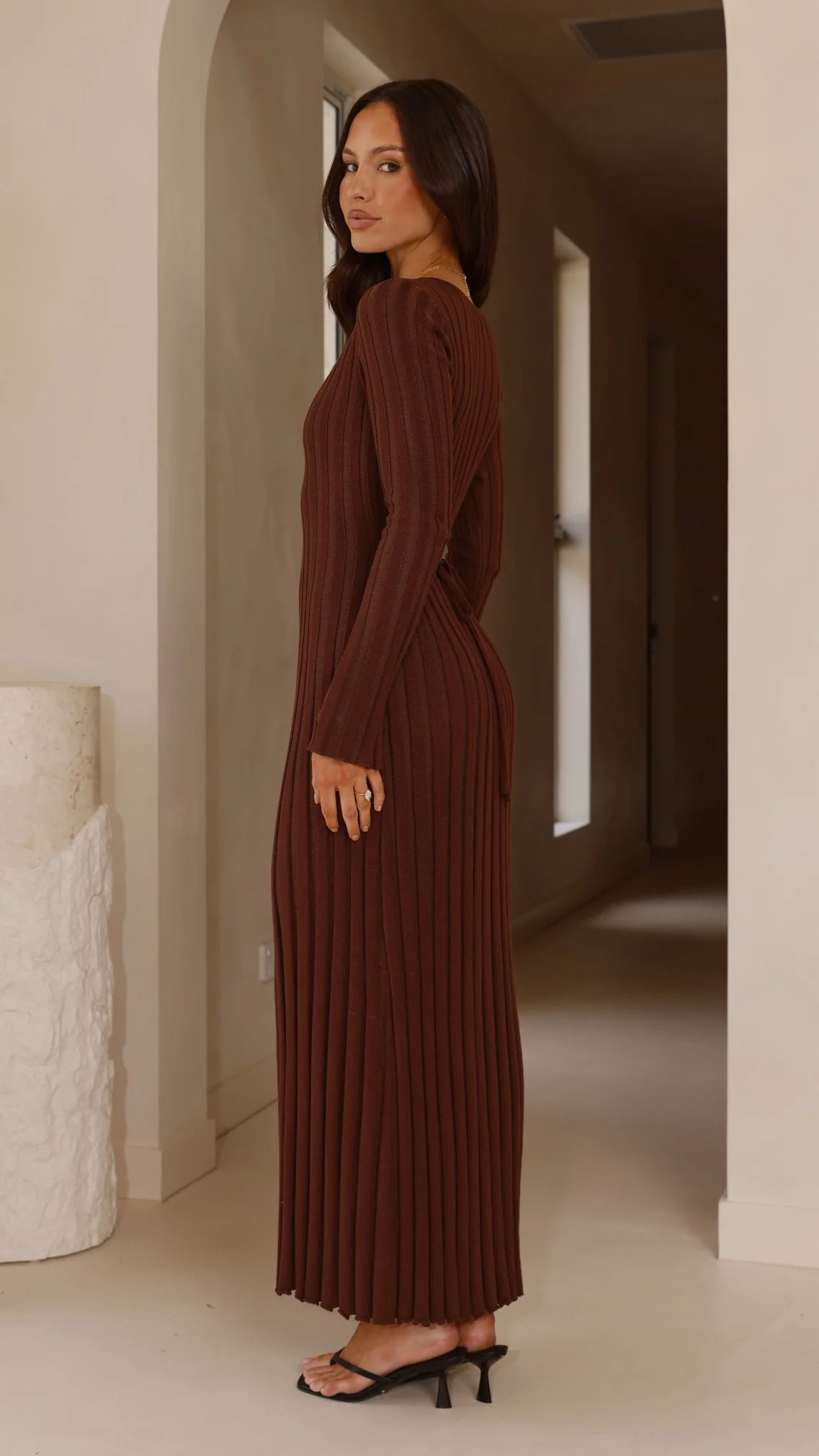 Cyra Long Sleeve Maxi Dress - Chocolate