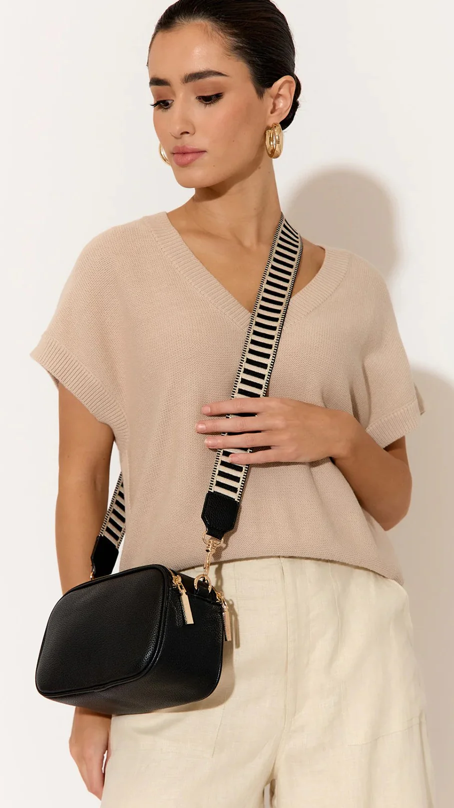 Bella Striped Webbing Camera Bag - Black