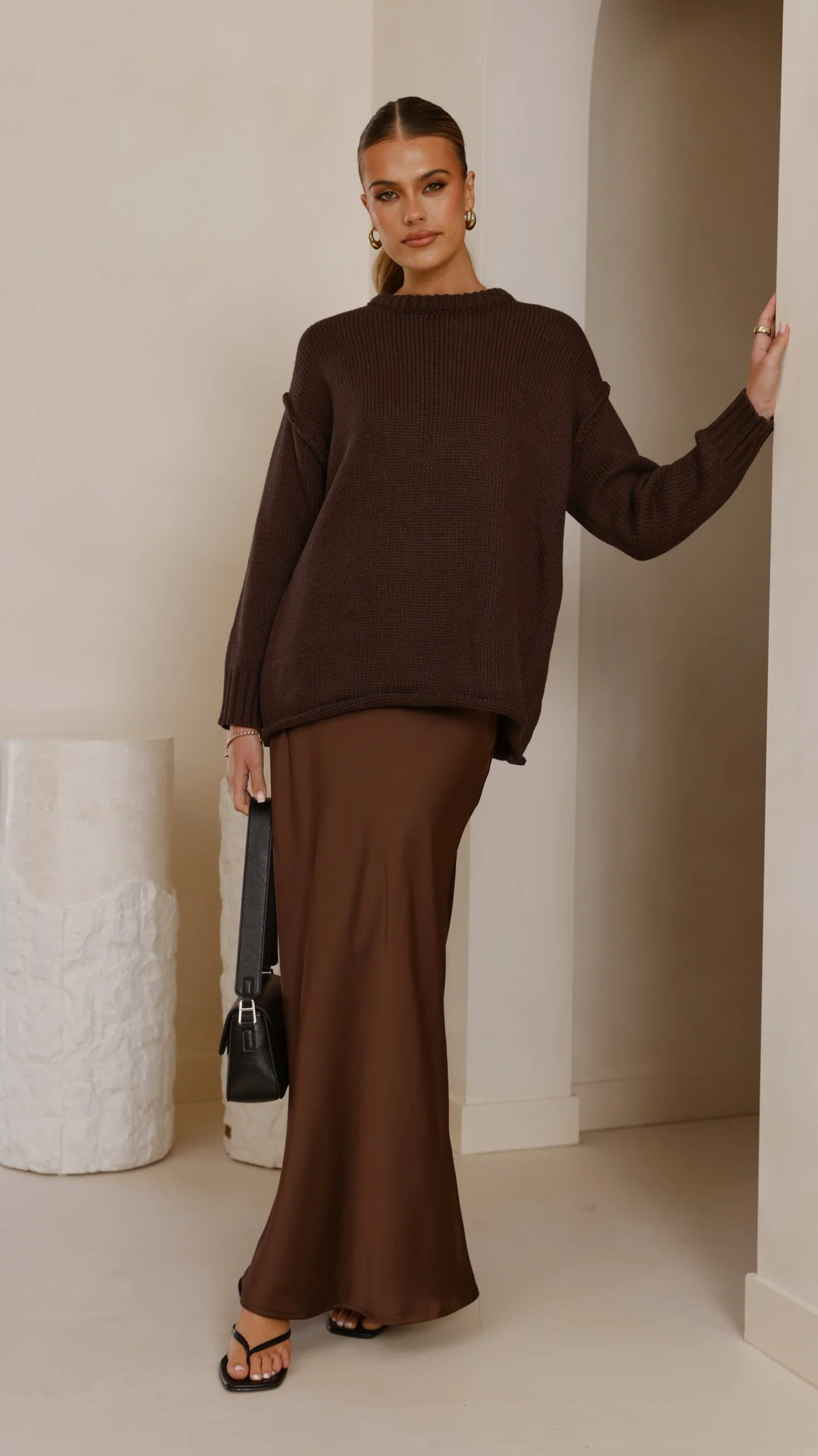 Darina Bias Cut Maxi Skirt - Chocolate