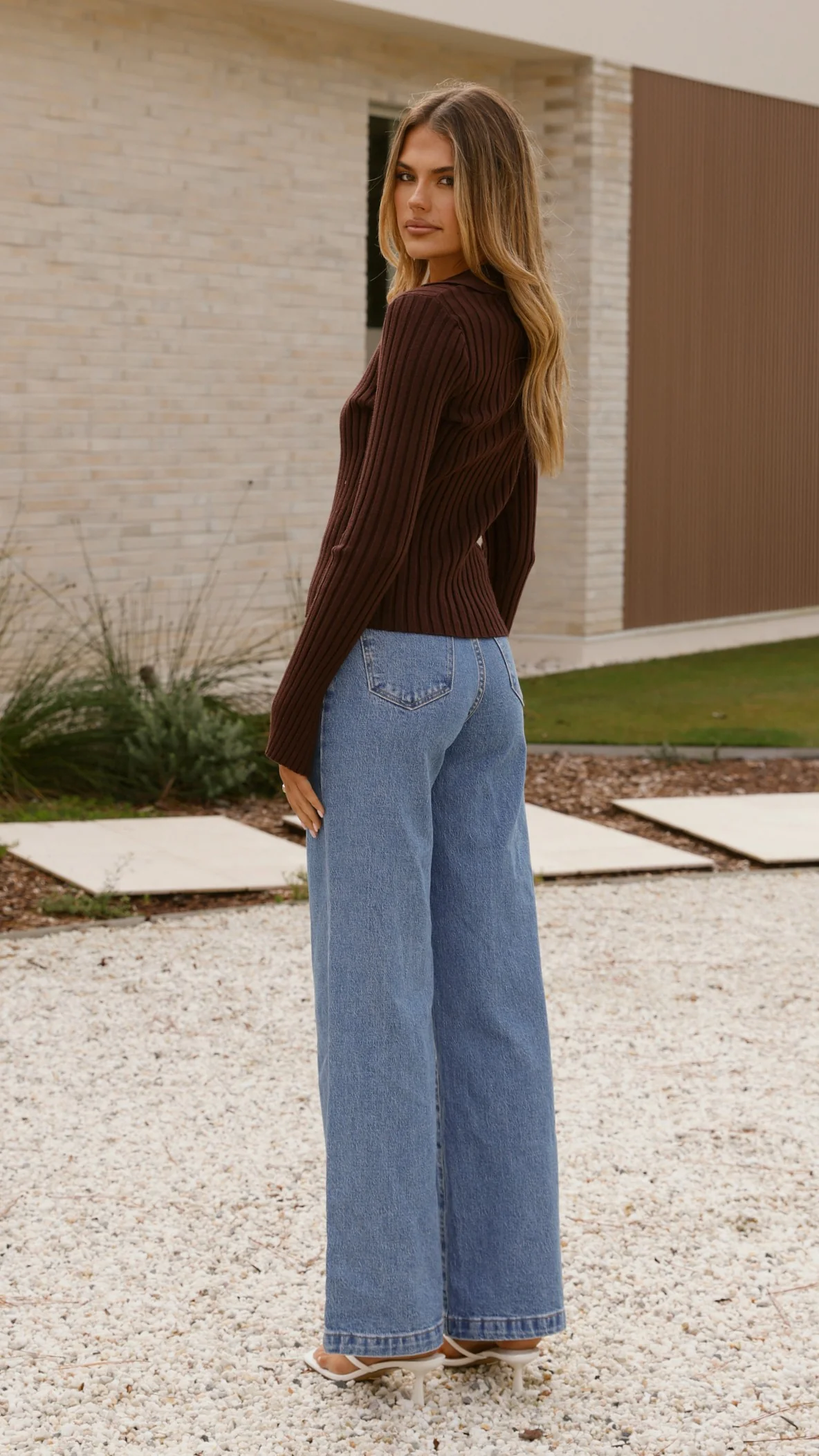 Corbin Collared Knit Top - Brown