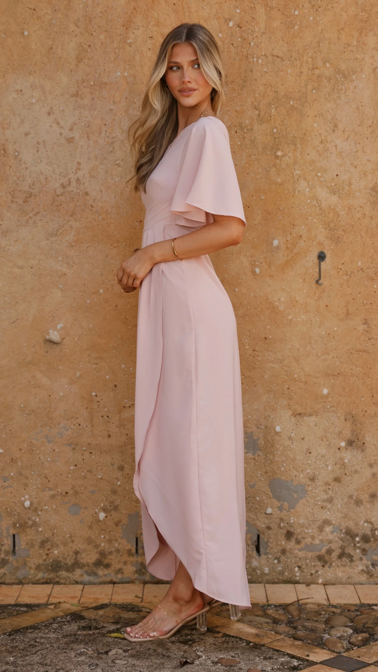 Emma One Sleeve Maxi Dress - Dusty Pink