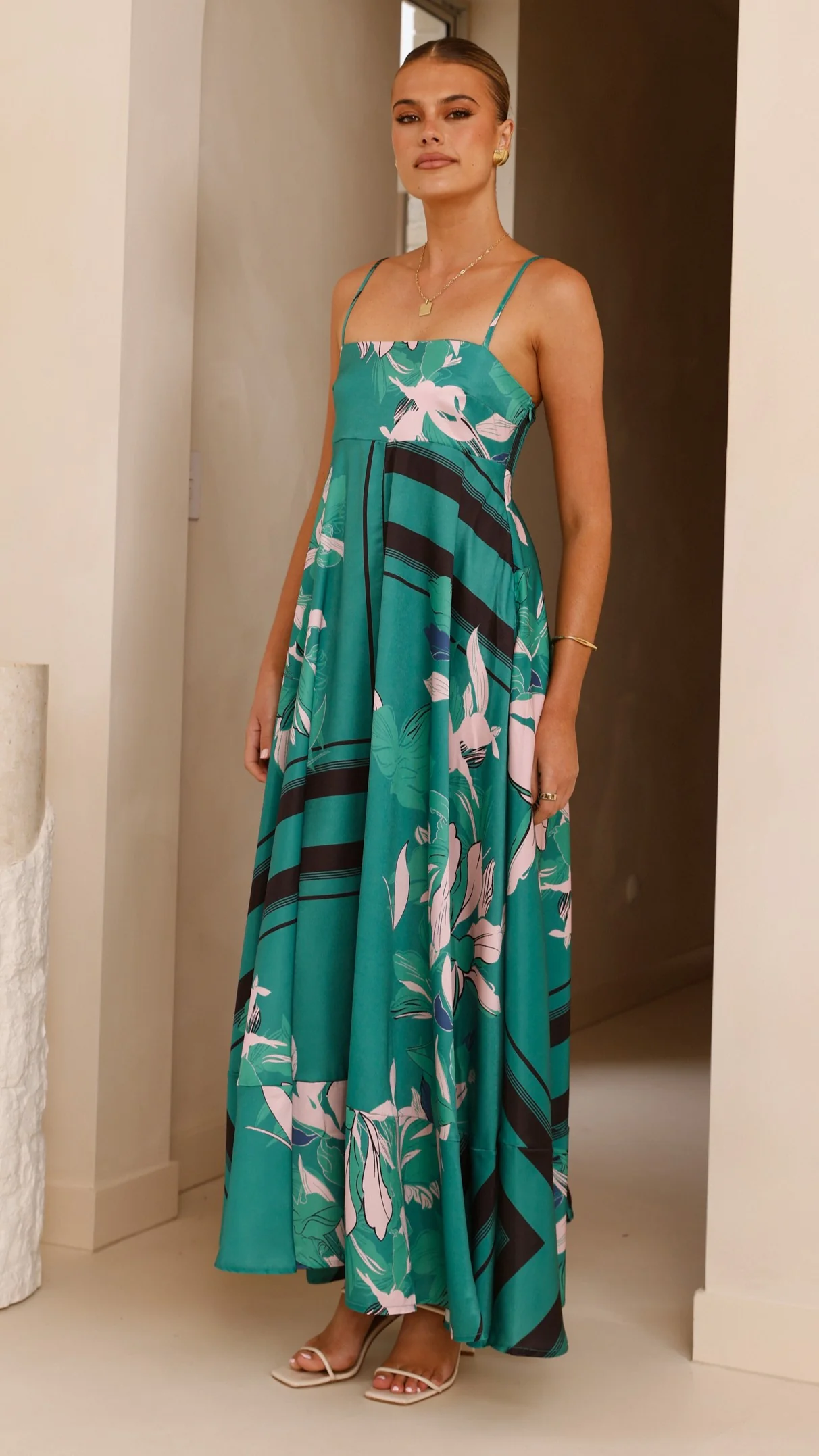 Kaethe Maxi Dress - Green/Pink