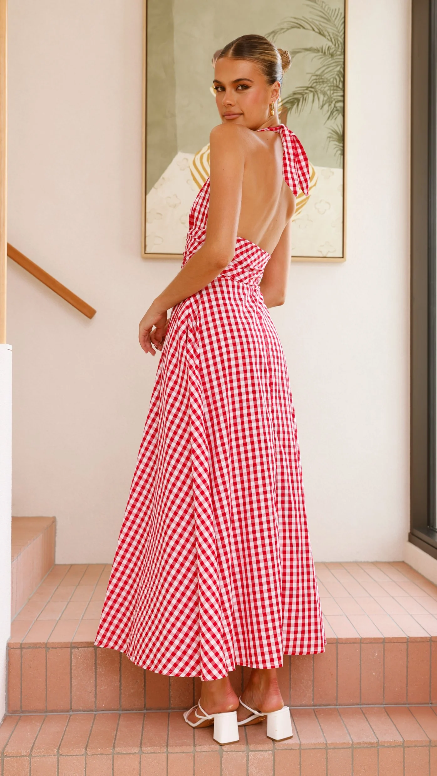 Brydie Halter Maxi Dress - Gingham Red