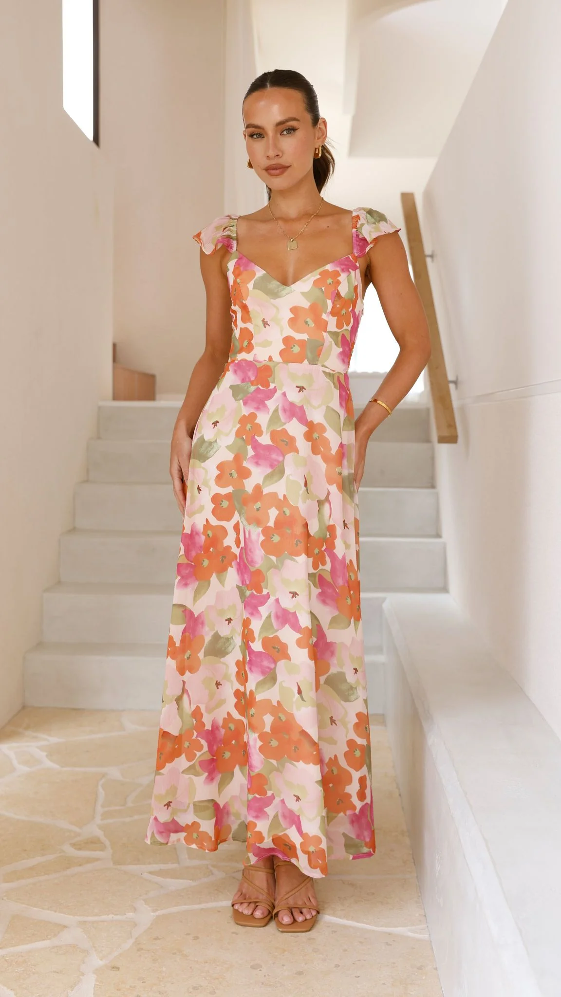 Calais Maxi Dress - Orange Floral