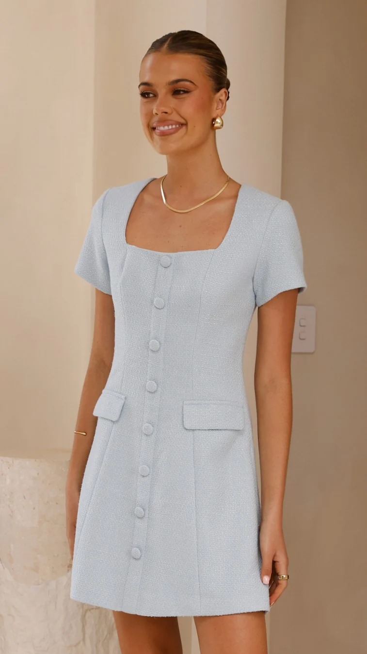 Karen Tweed Mini Dress - Blue