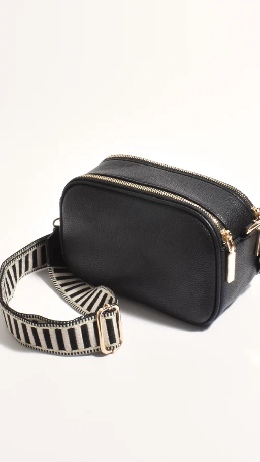 Bella Striped Webbing Camera Bag - Black