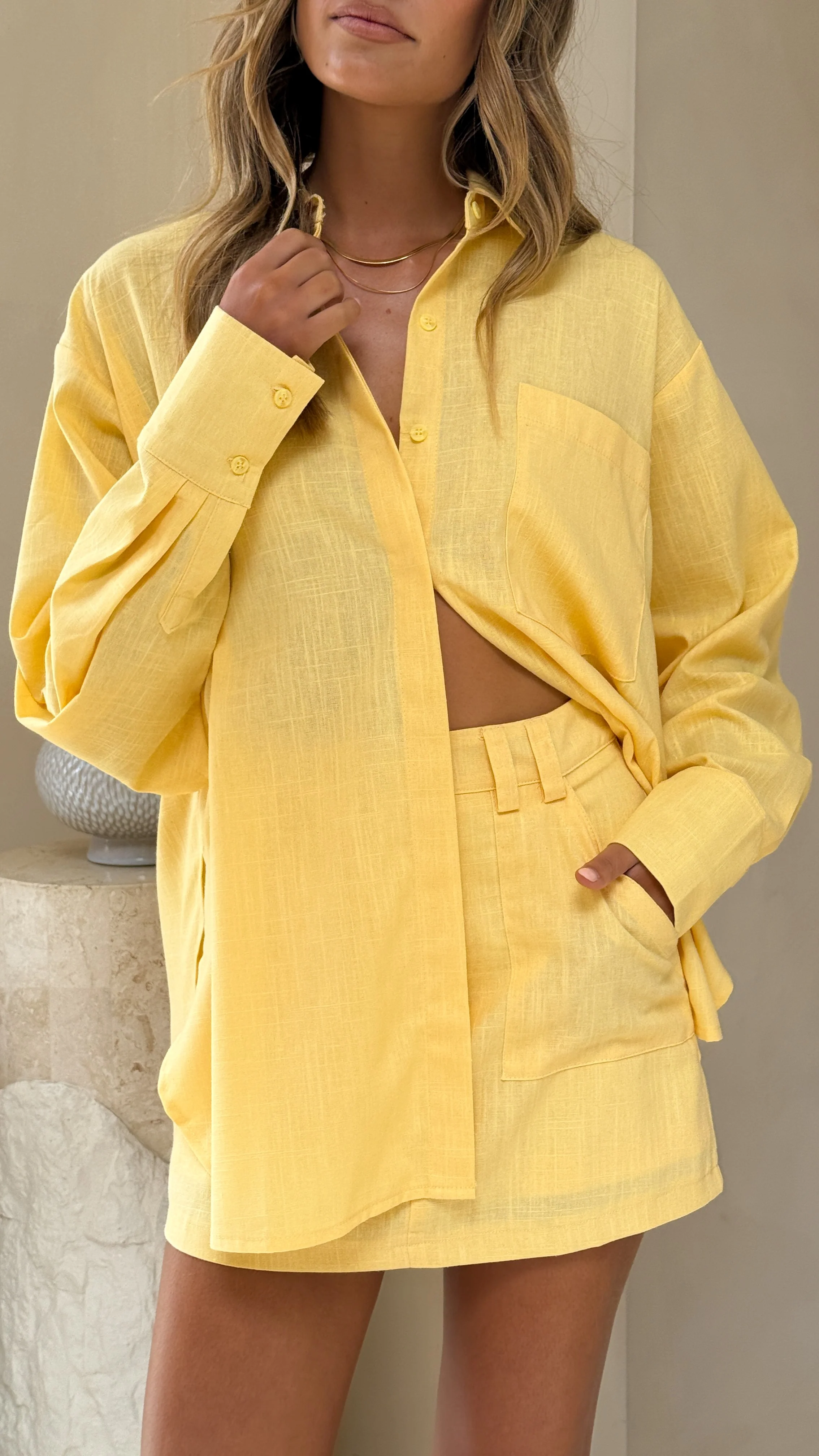 Charla Button Up Top - Yellow