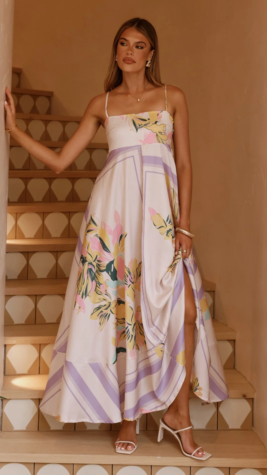 Kaethe Maxi Dress - Beige/Lilac