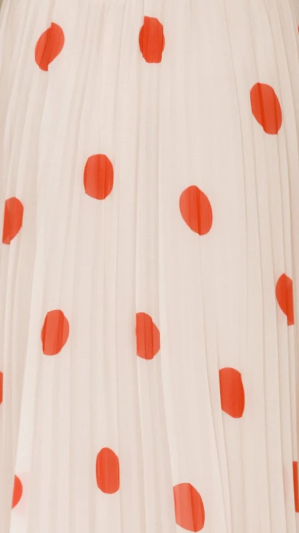 Cambree Peplum Top and Maxi Skirt Set - Beige / Red Polka Dot