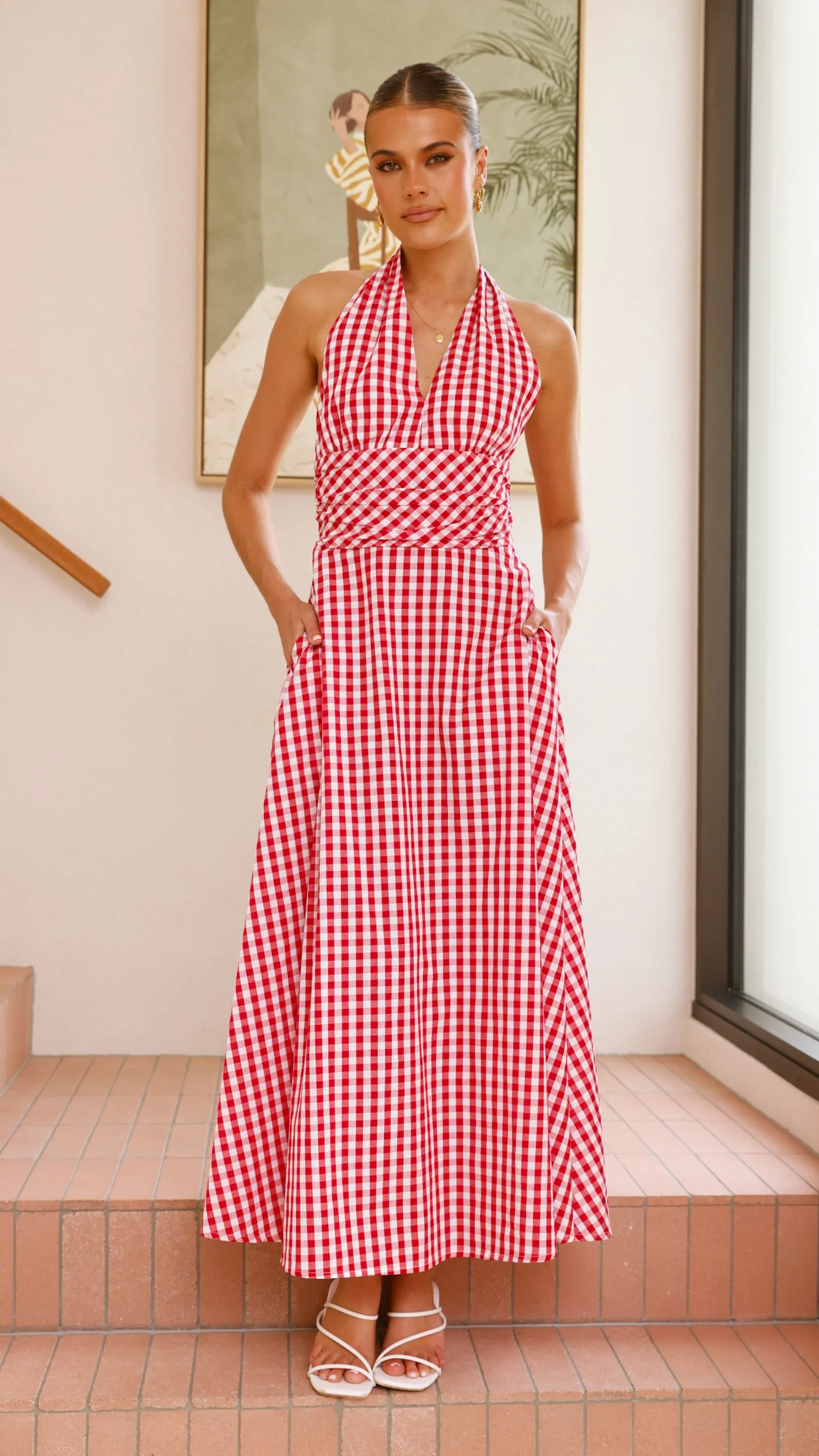 Brydie Halter Maxi Dress - Gingham Red