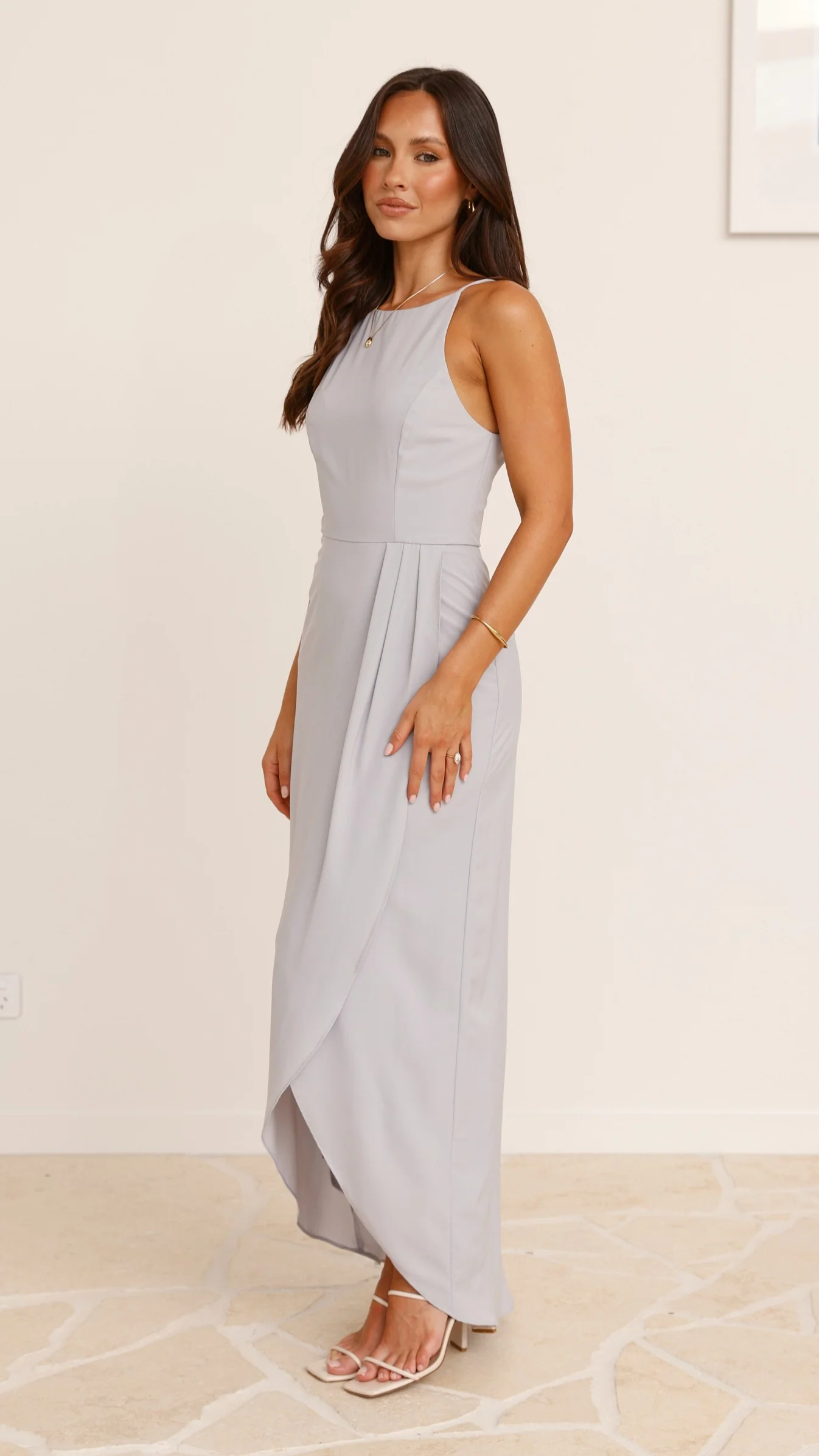 Genevieve Boat Neck Maxi Dress - Silver