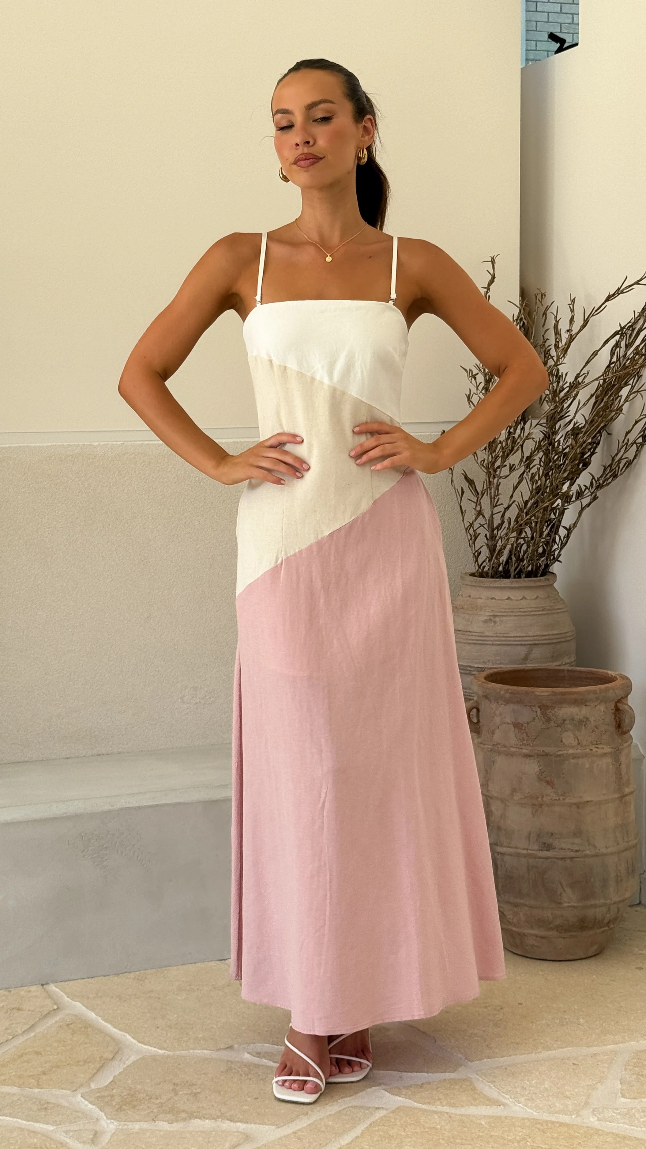 Brionie Maxi Dress - Pink/ White