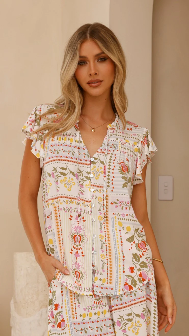 Lesley Short Sleeve Top - Leah Print