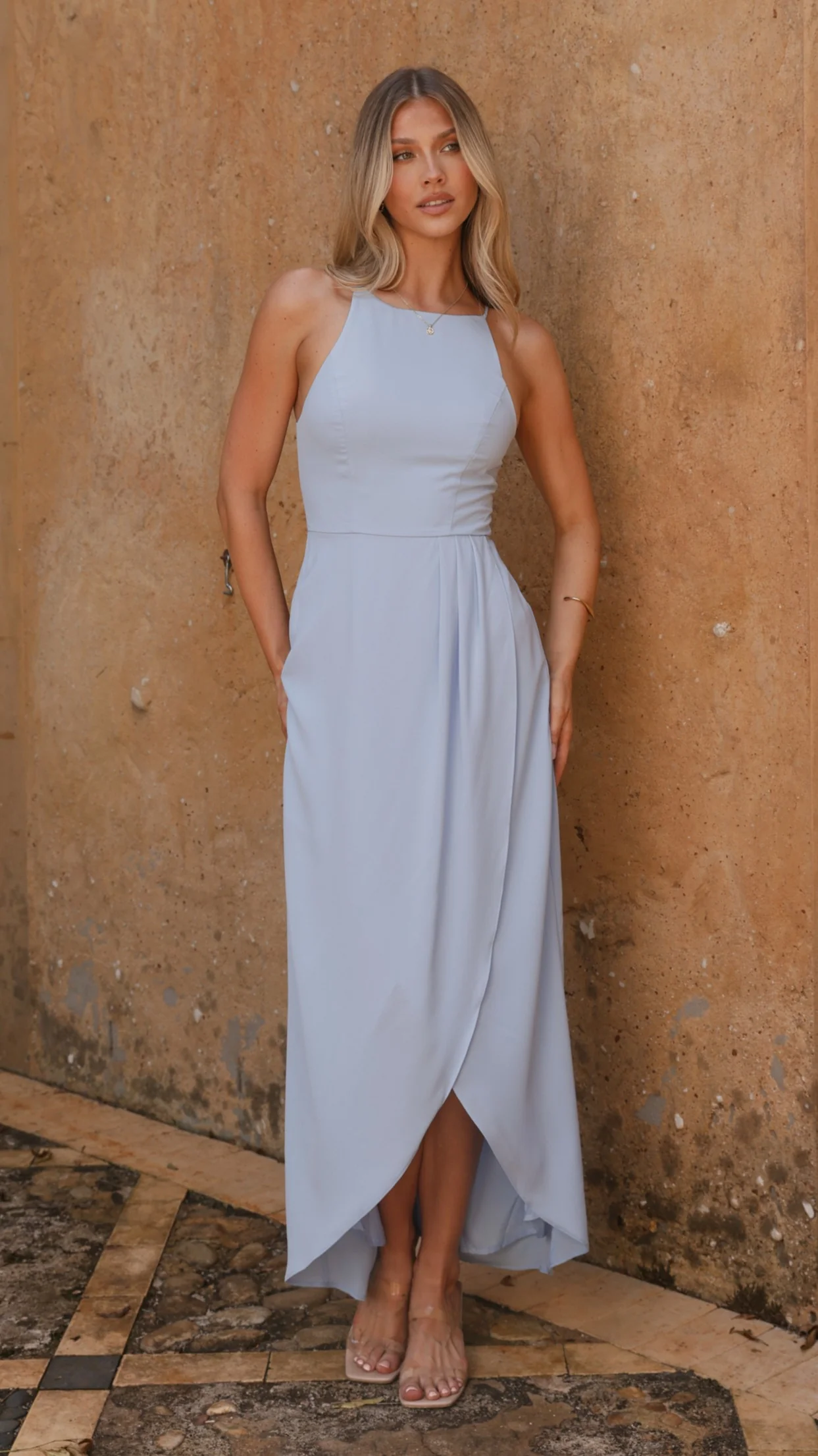 Genevieve Boat Neck Maxi Dress - Blue
