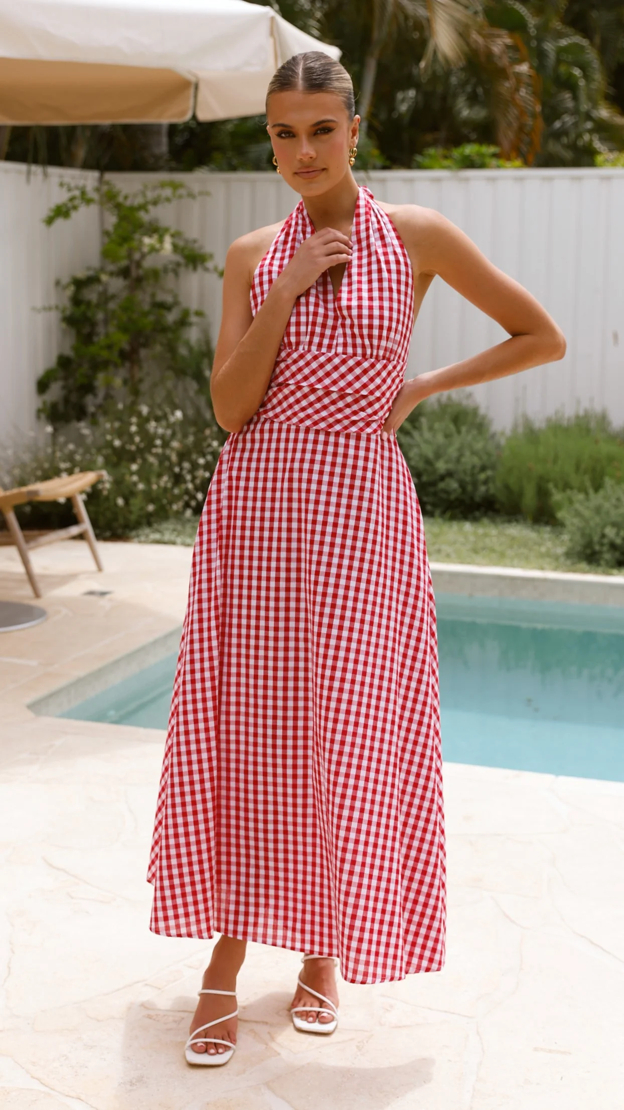 Brydie Halter Maxi Dress - Gingham Red