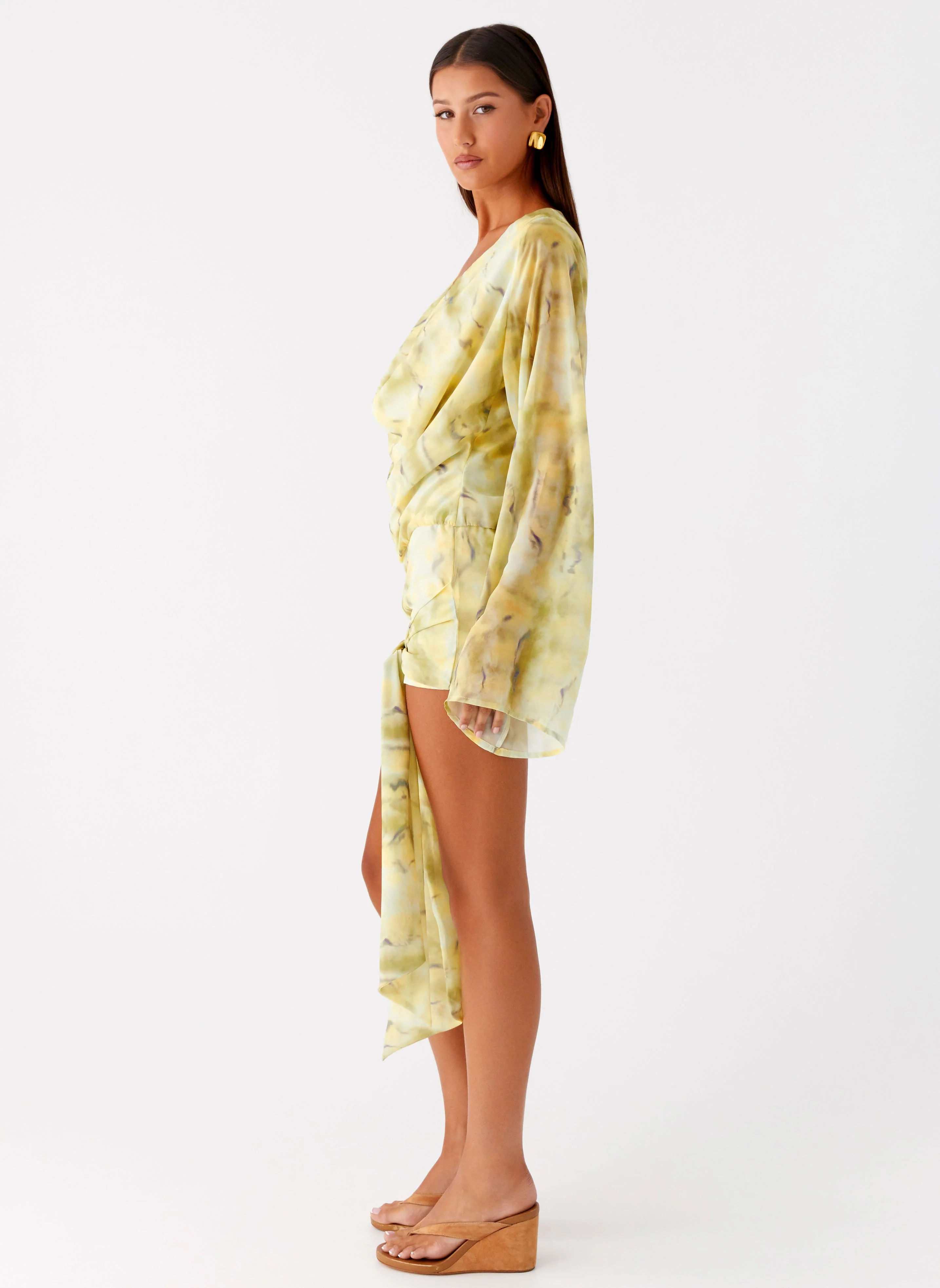 Sorrel Long Sleeve Mini Dress - Yellow Tie Dye