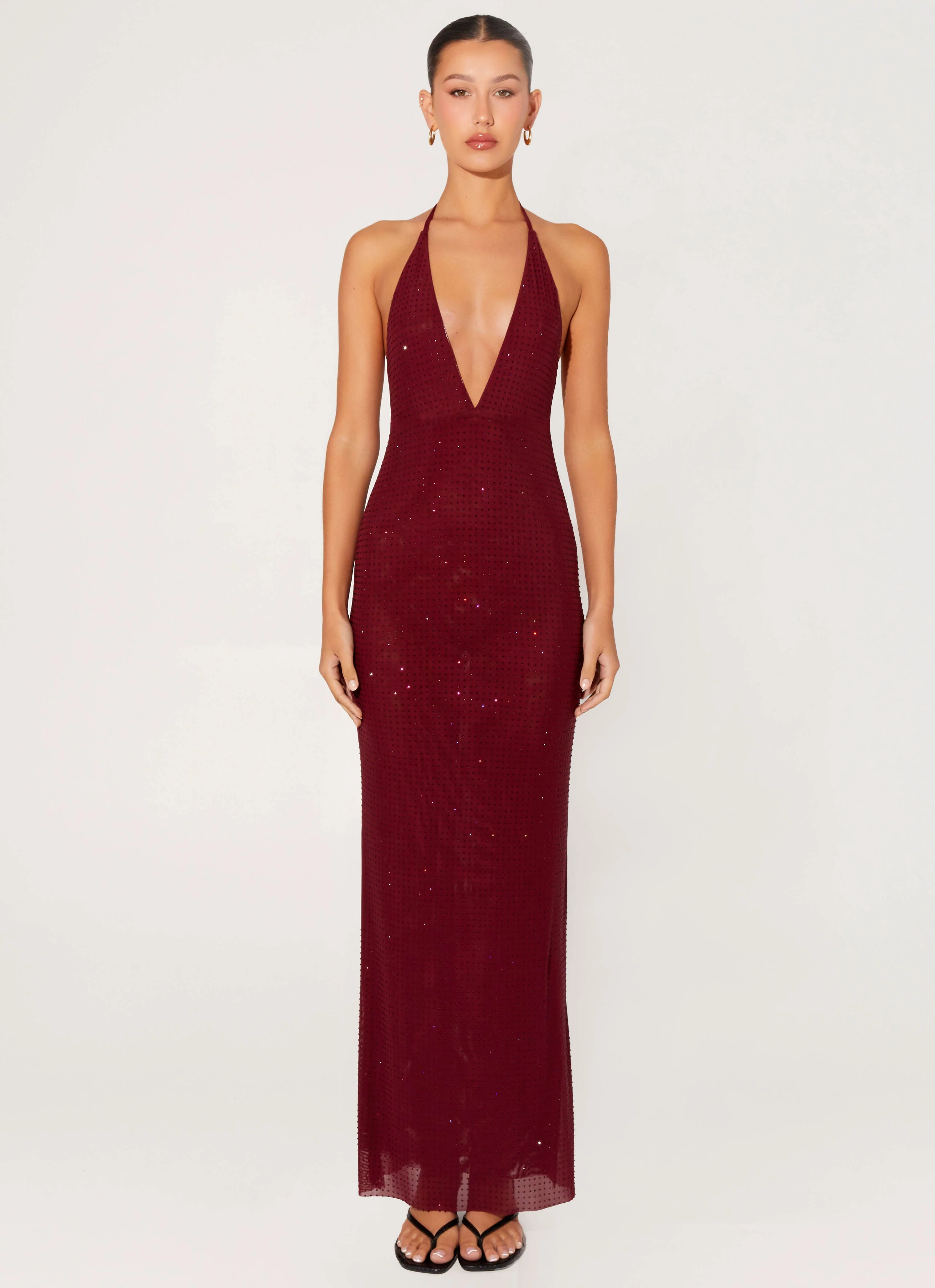 Keliese Beaded Maxi Dress - Burgundy
