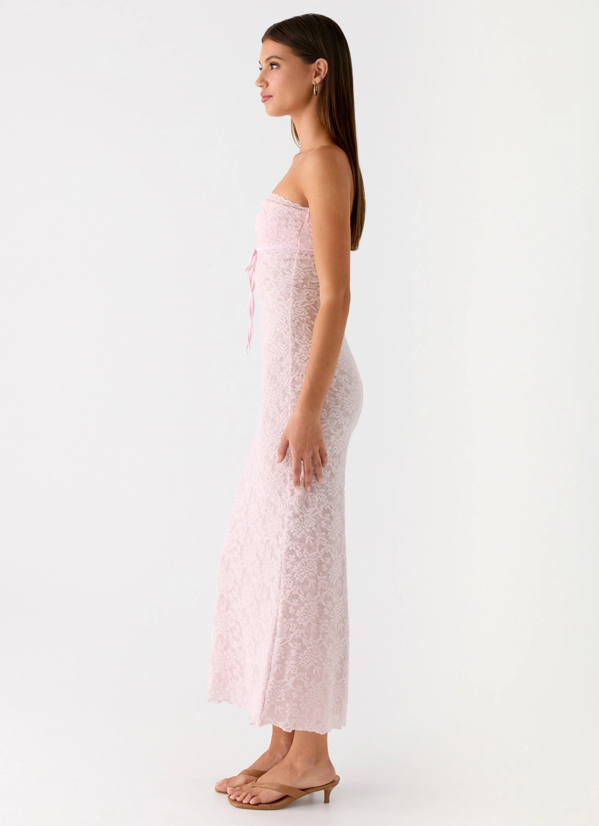 Alida Strapless Jacquard Midi Dress - Pink
