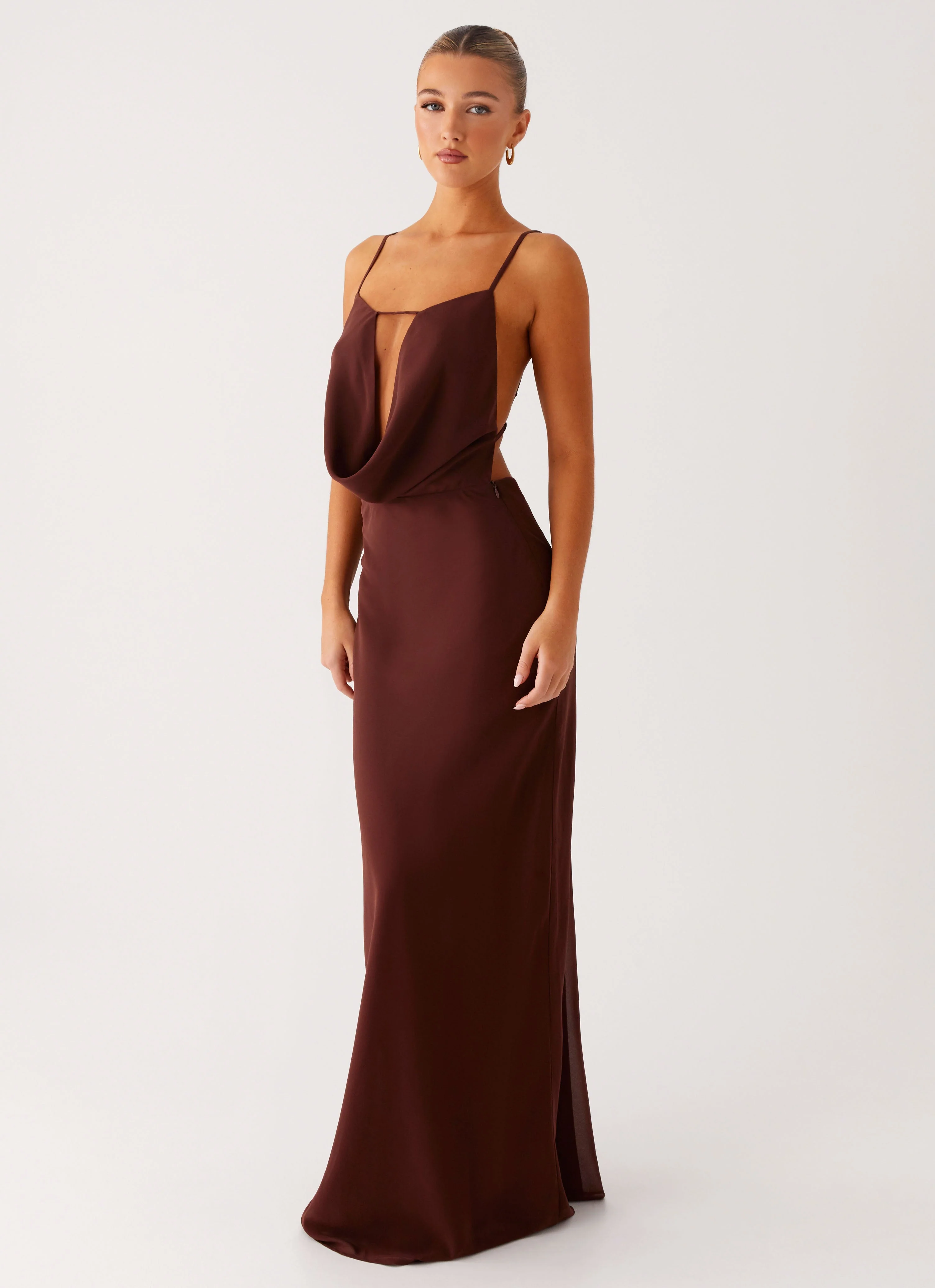 Elation Cowl Neck Maxi Dress - Chocolate