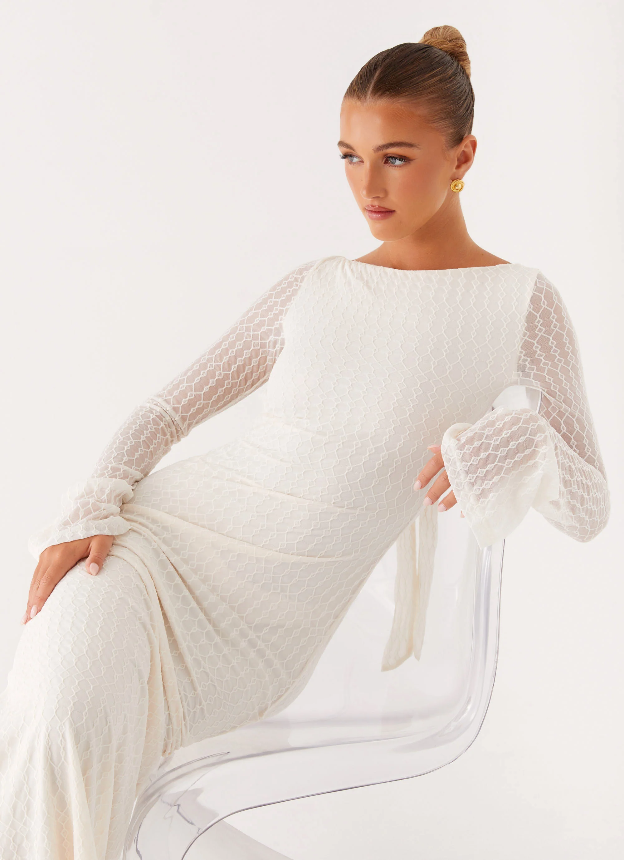 Ethereal Long Sleeve Maxi Dress - Ivory