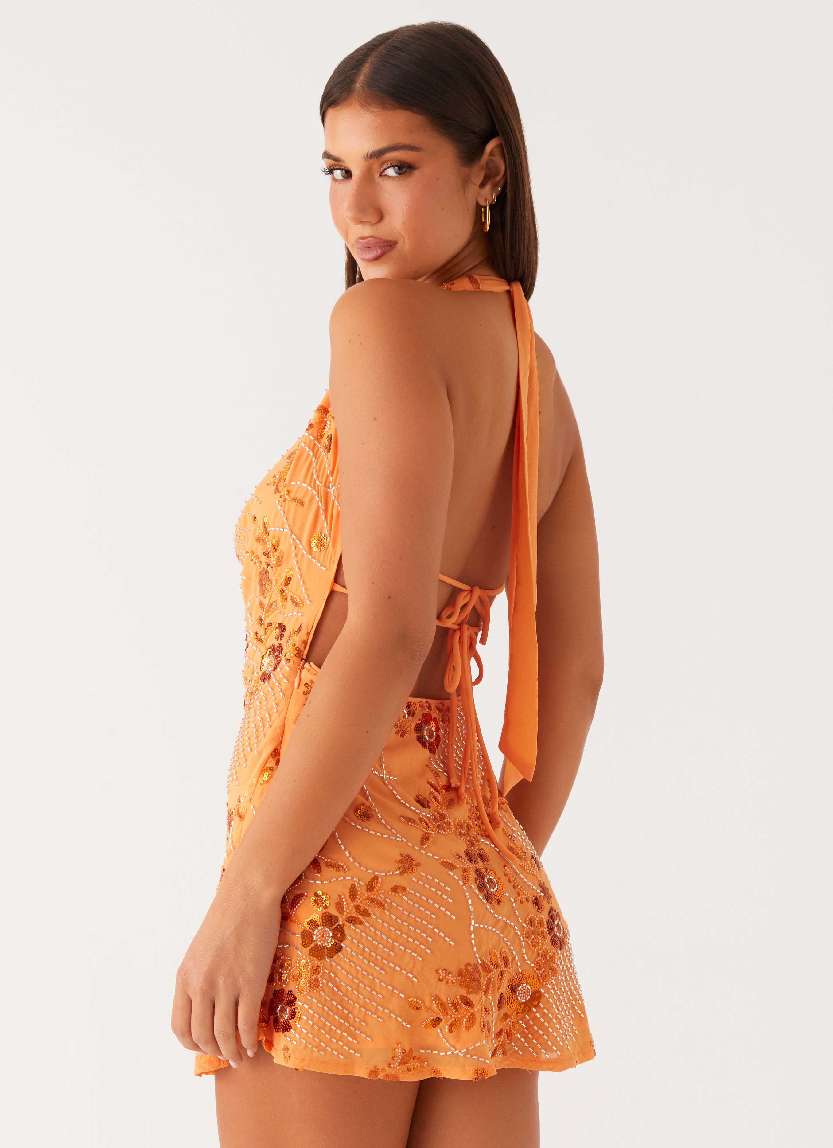 Cinzia Beaded Mini Dress - Orange