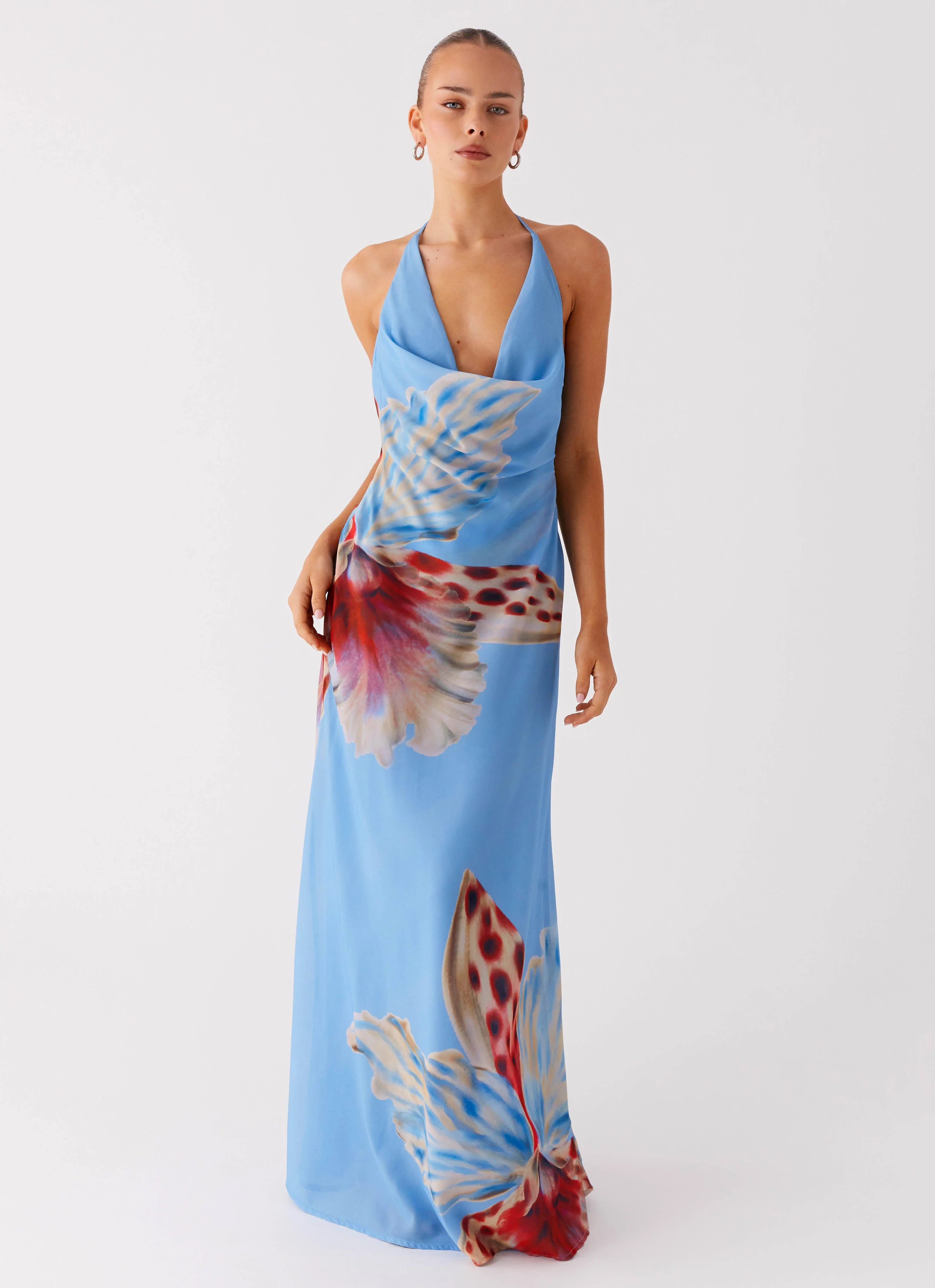 Stars Align Cowl Maxi Dress - Deep Sea Bloom