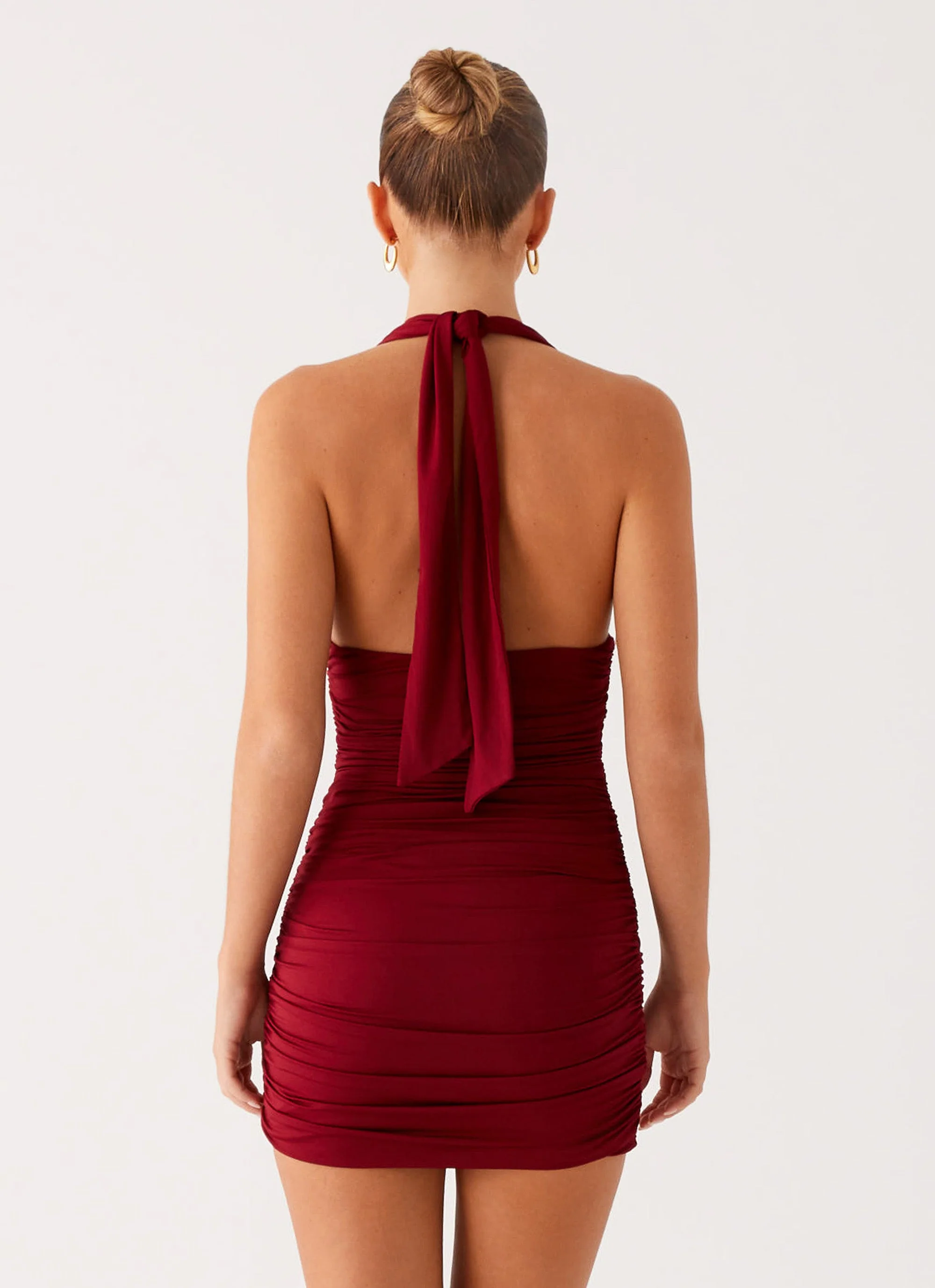 Abelia Halter Mini Dress - Maroon