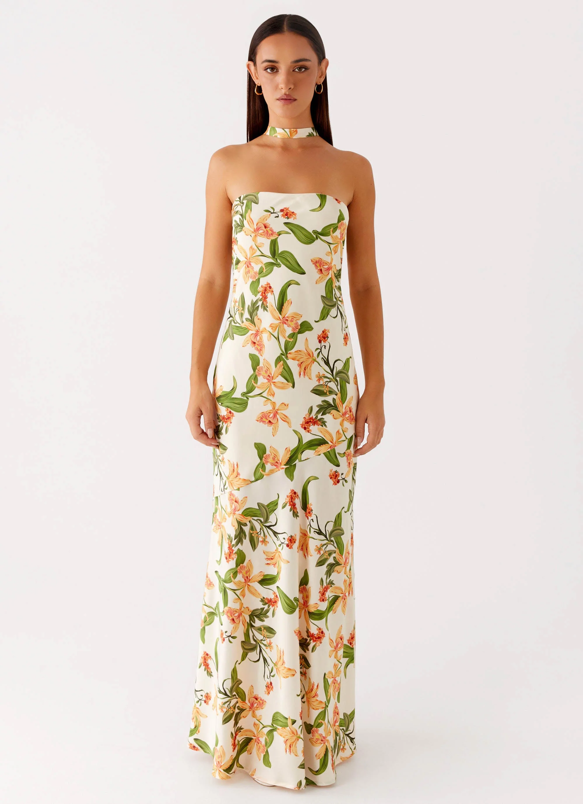 Damali Satin Maxi Dress - Floral Print