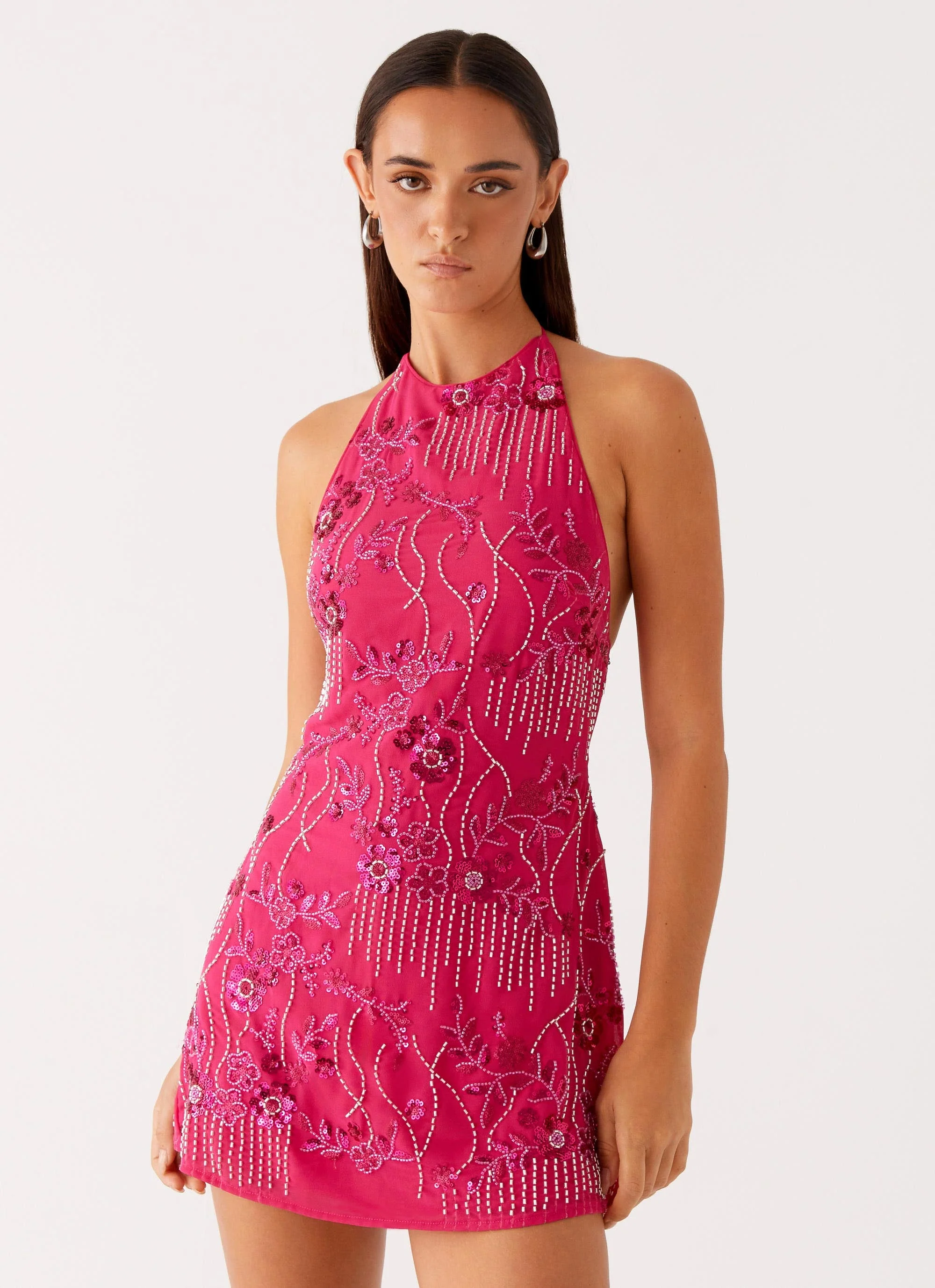 Leo Beaded Mini Dress - Fuchsia