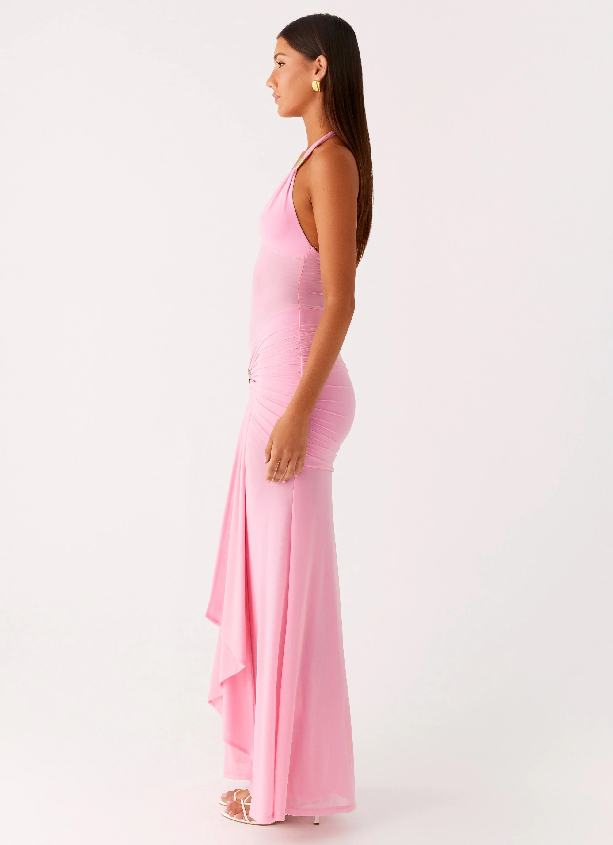 Miyah Halter Hardware Maxi Dress - Baby Pink