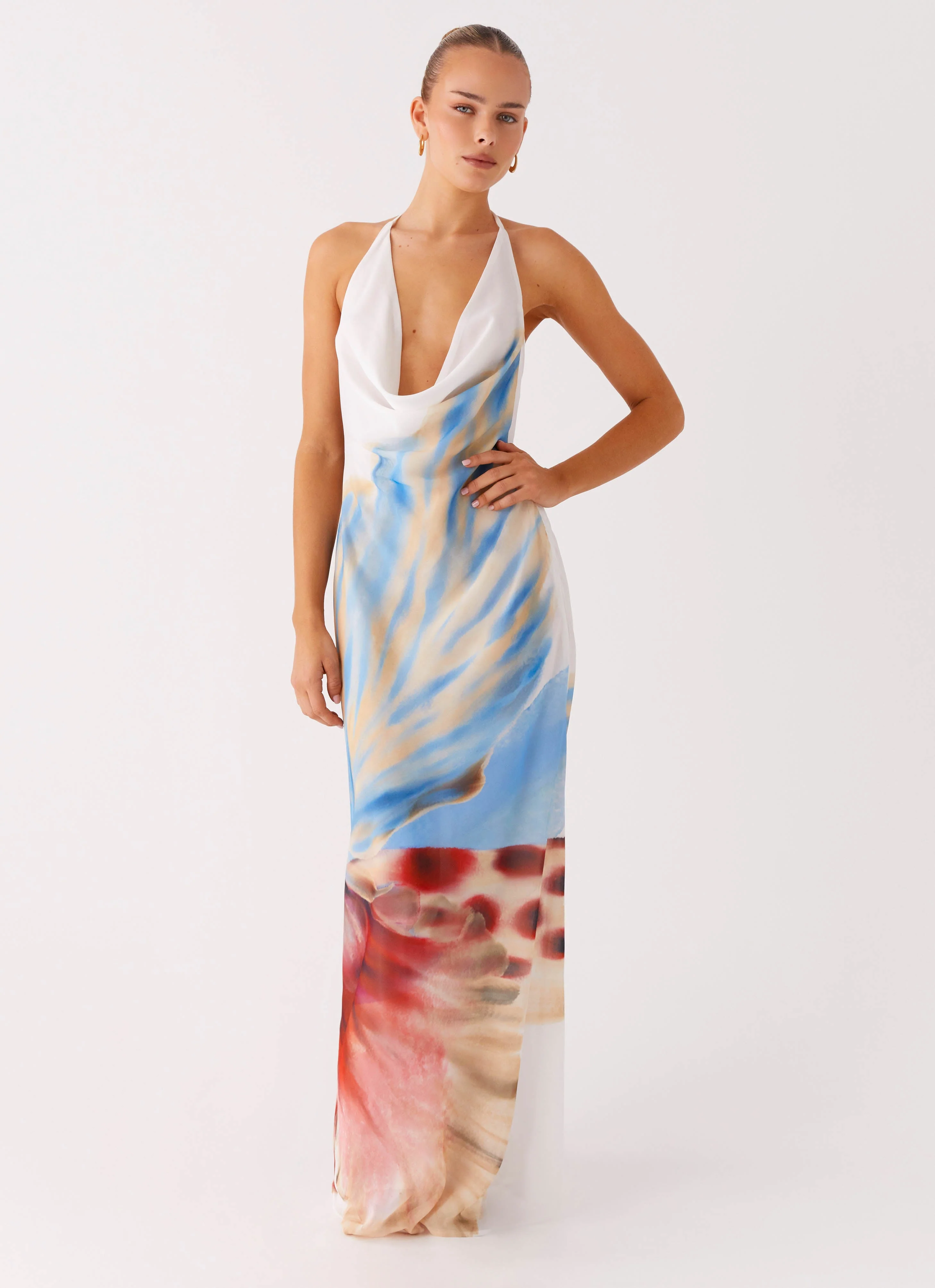 Stars Align Cowl Maxi Dress - White Sea Bloom