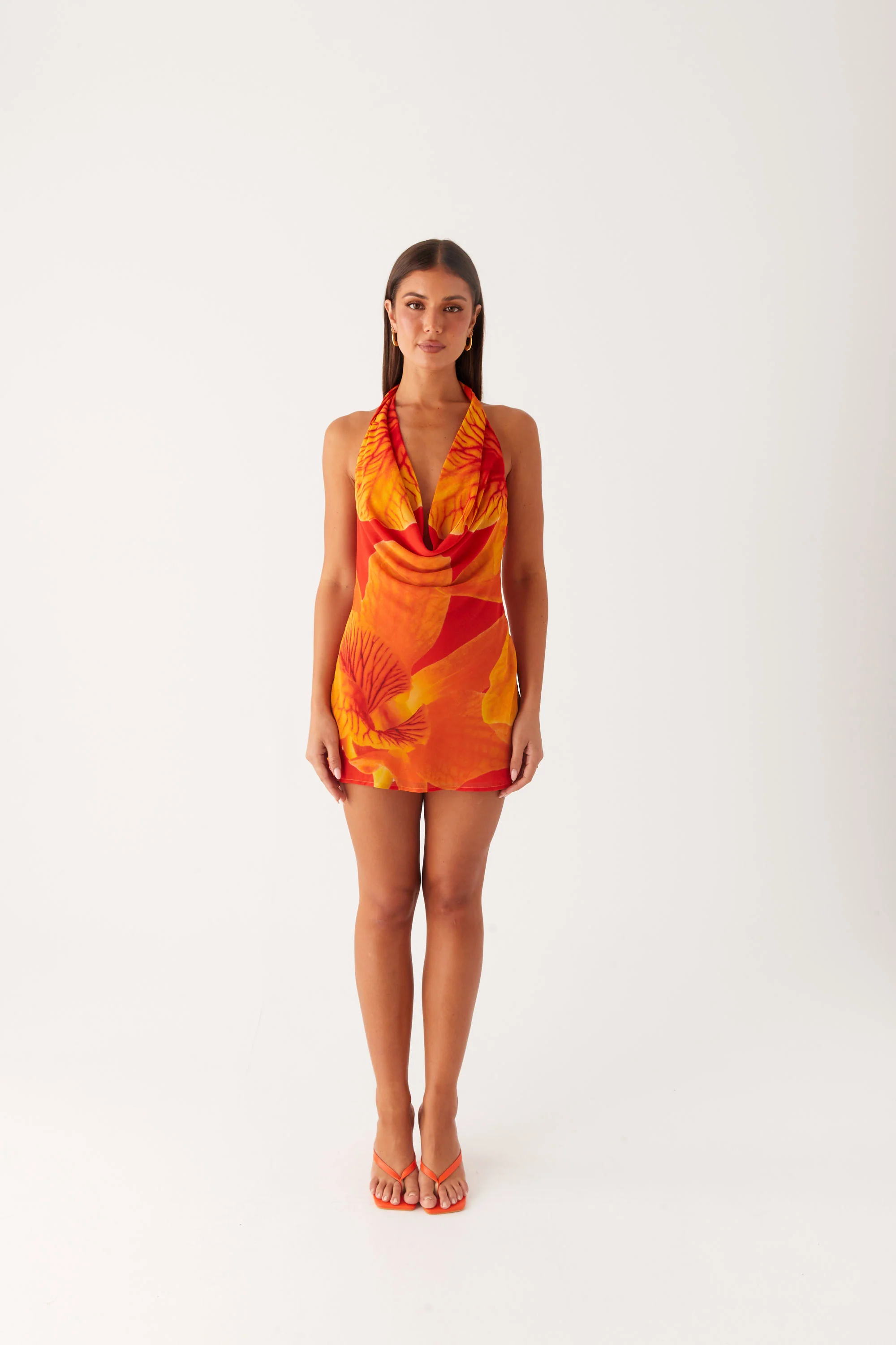 Solar Beam Cowl Mini Dress - Serene Orange
