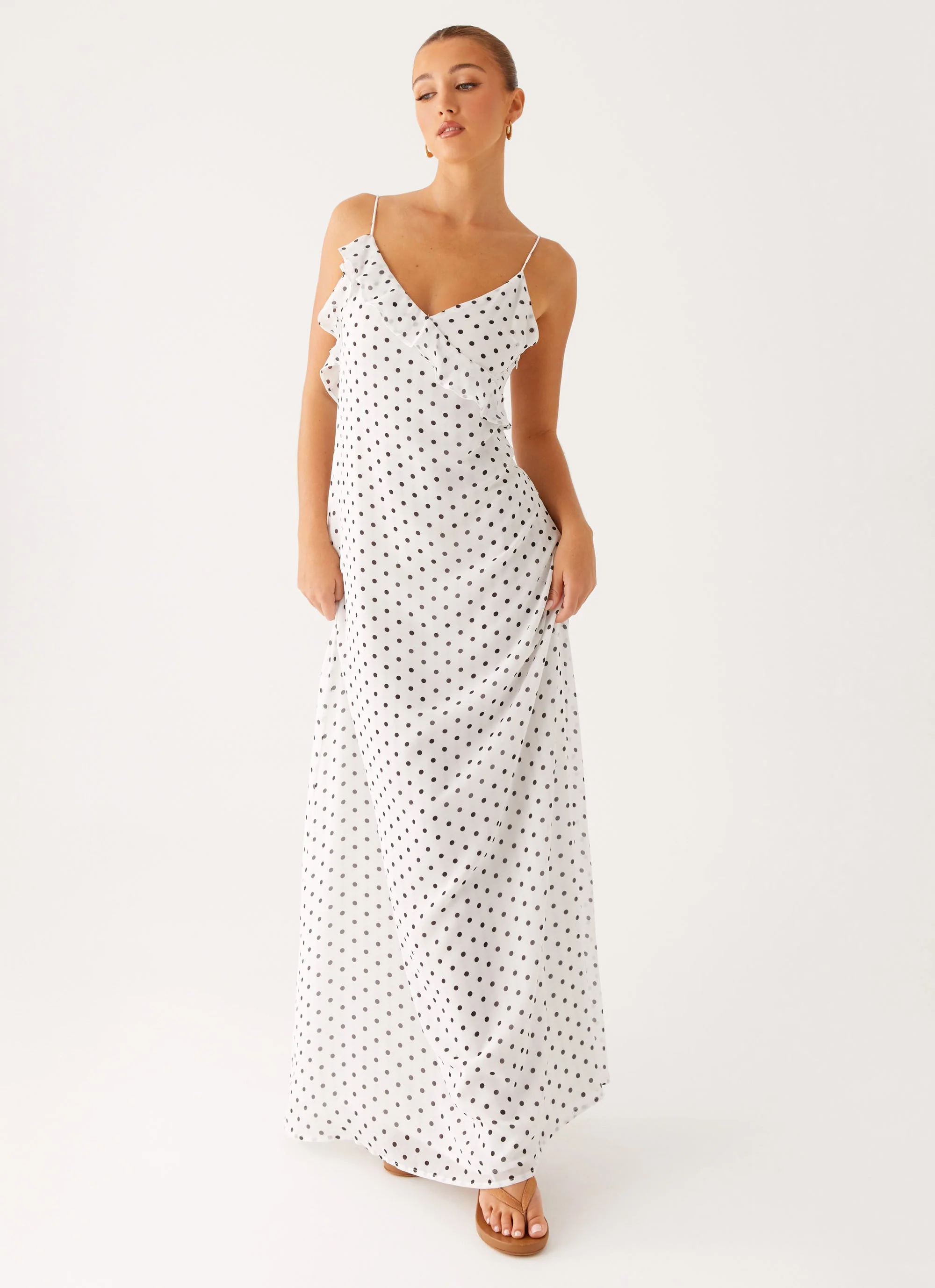 Harri Maxi Dress - White Polka Dot
