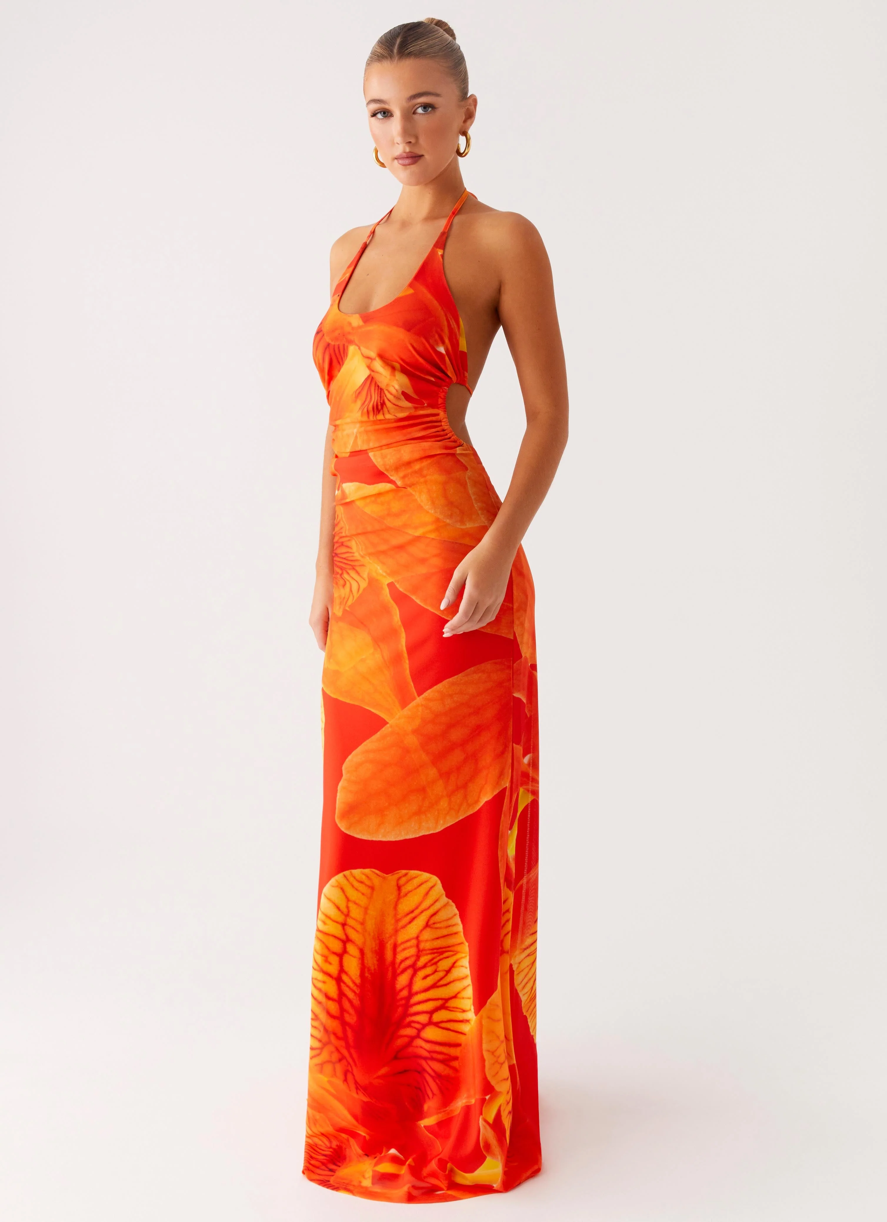 Palawan Mesh Maxi Dress - Orange Floral