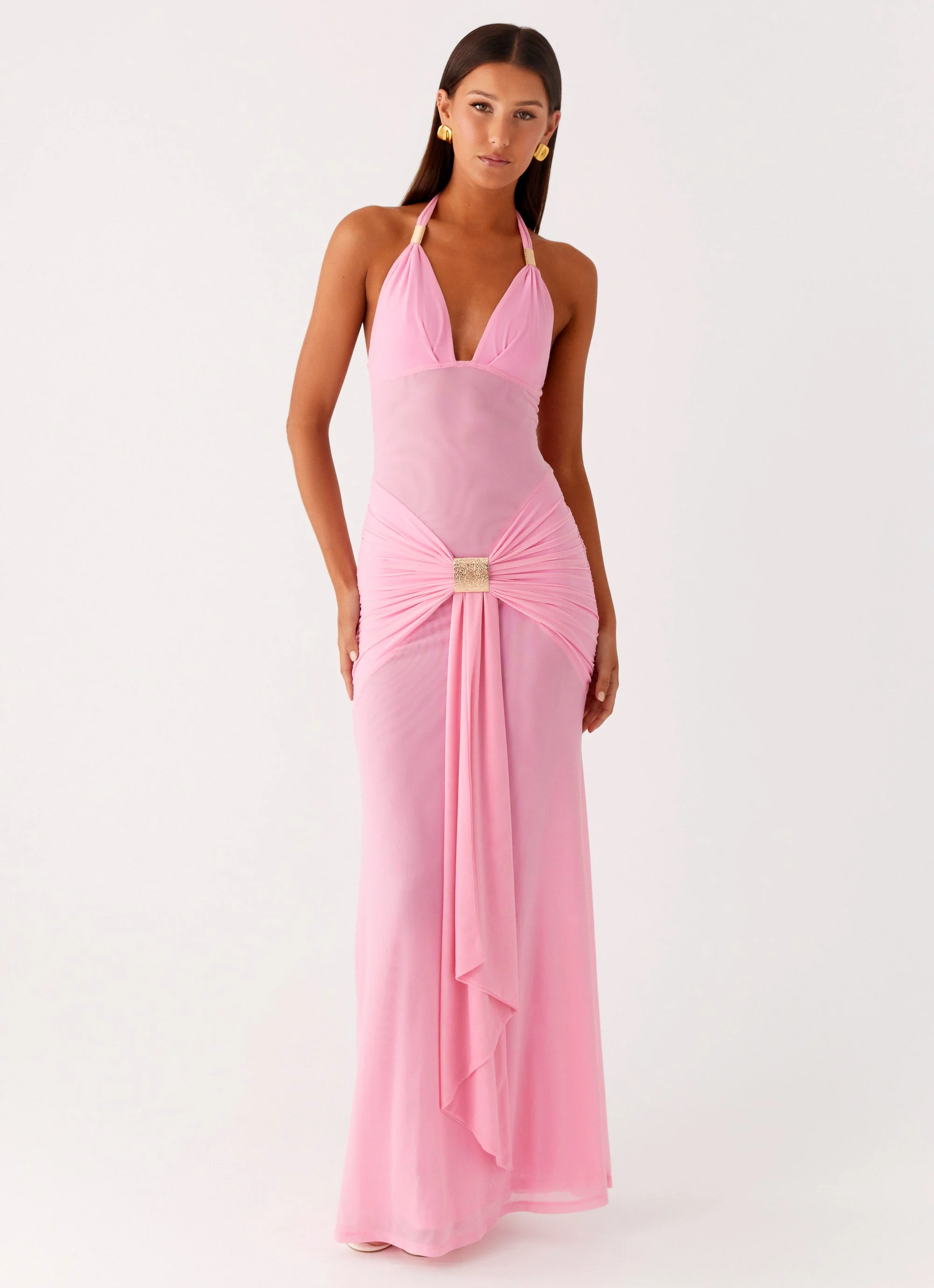 Miyah Halter Hardware Maxi Dress - Baby Pink
