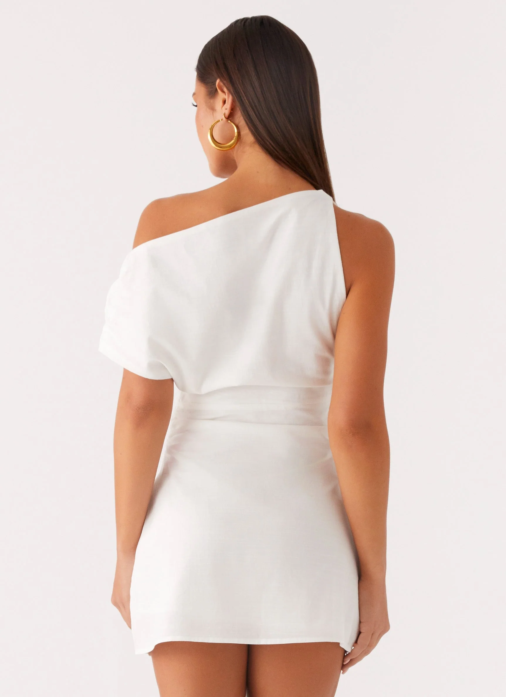 Moonlight Oasis Asymmetrical Mini Dress - Off White