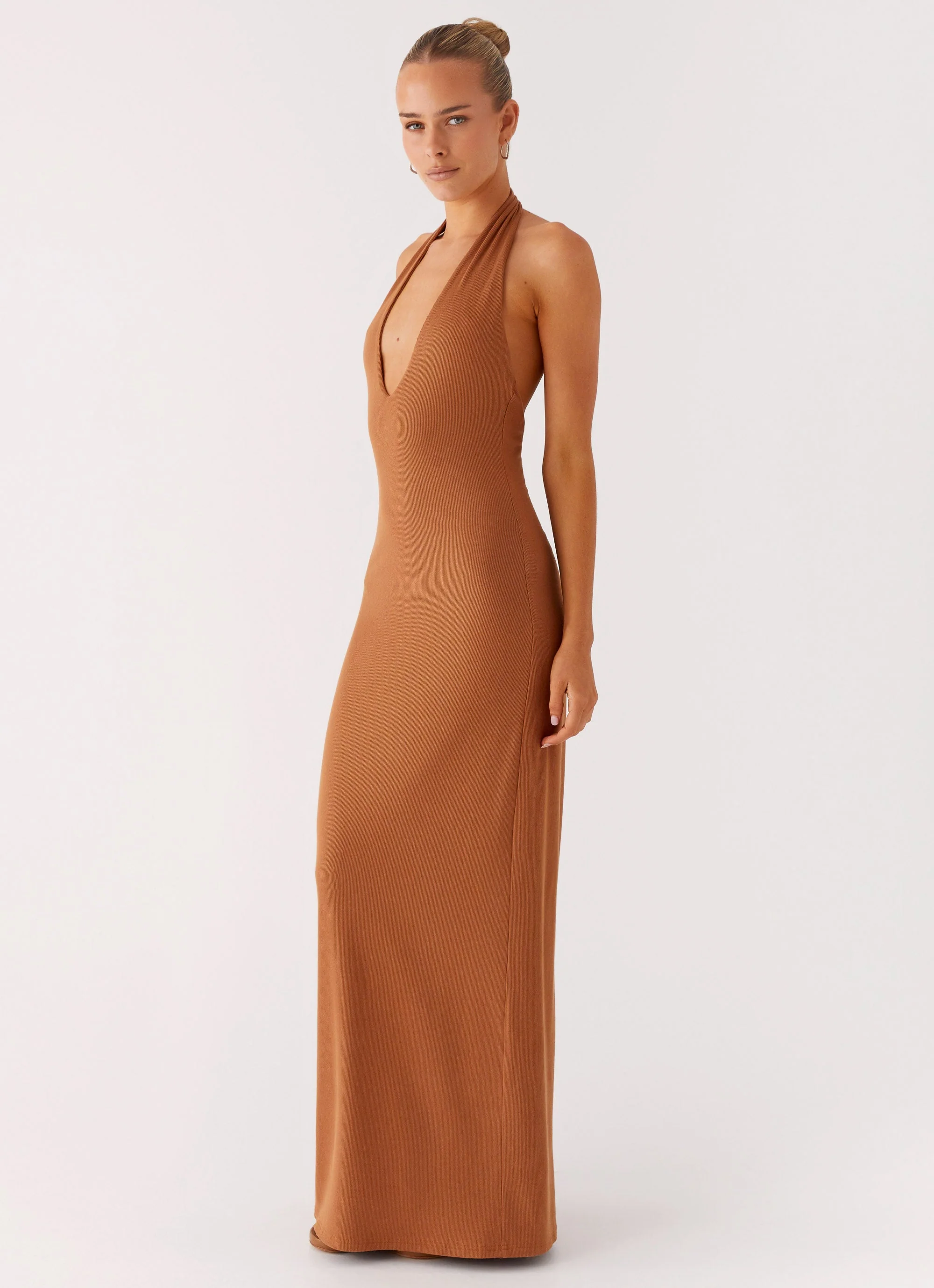 Plunge For You Maxi Dress - Tan