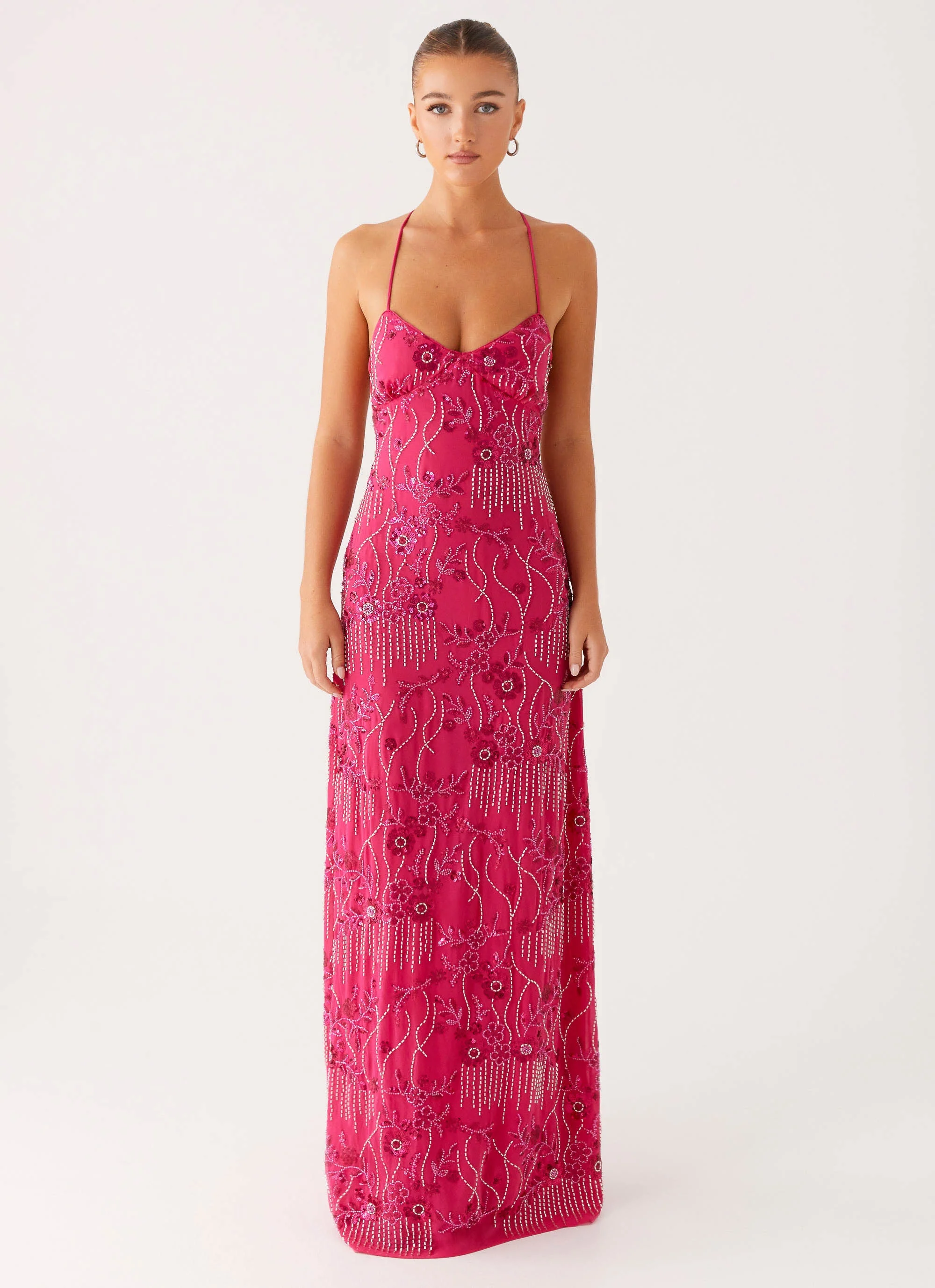 Vietta Sequin Cami Maxi Dress - Fuchsia