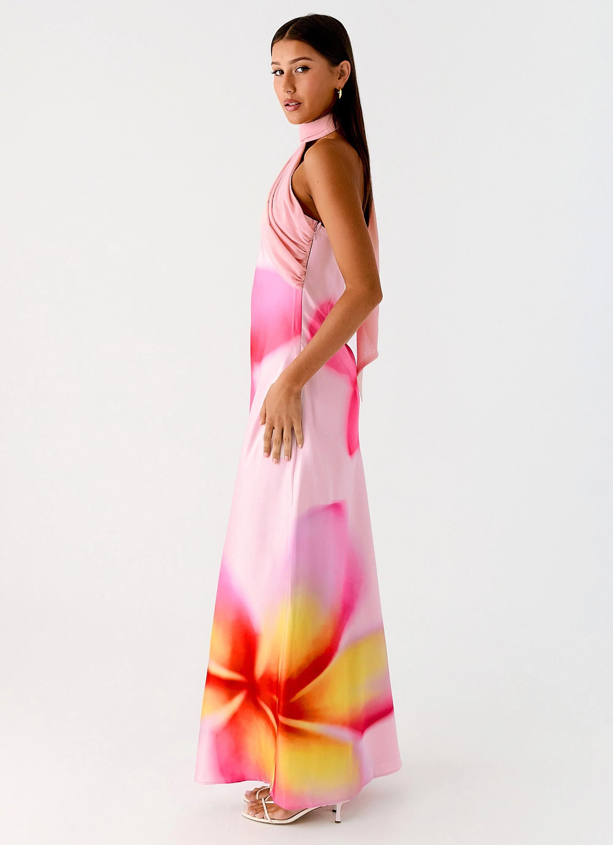 Isa Scarf Satin Maxi Dress - Frangipani Pink