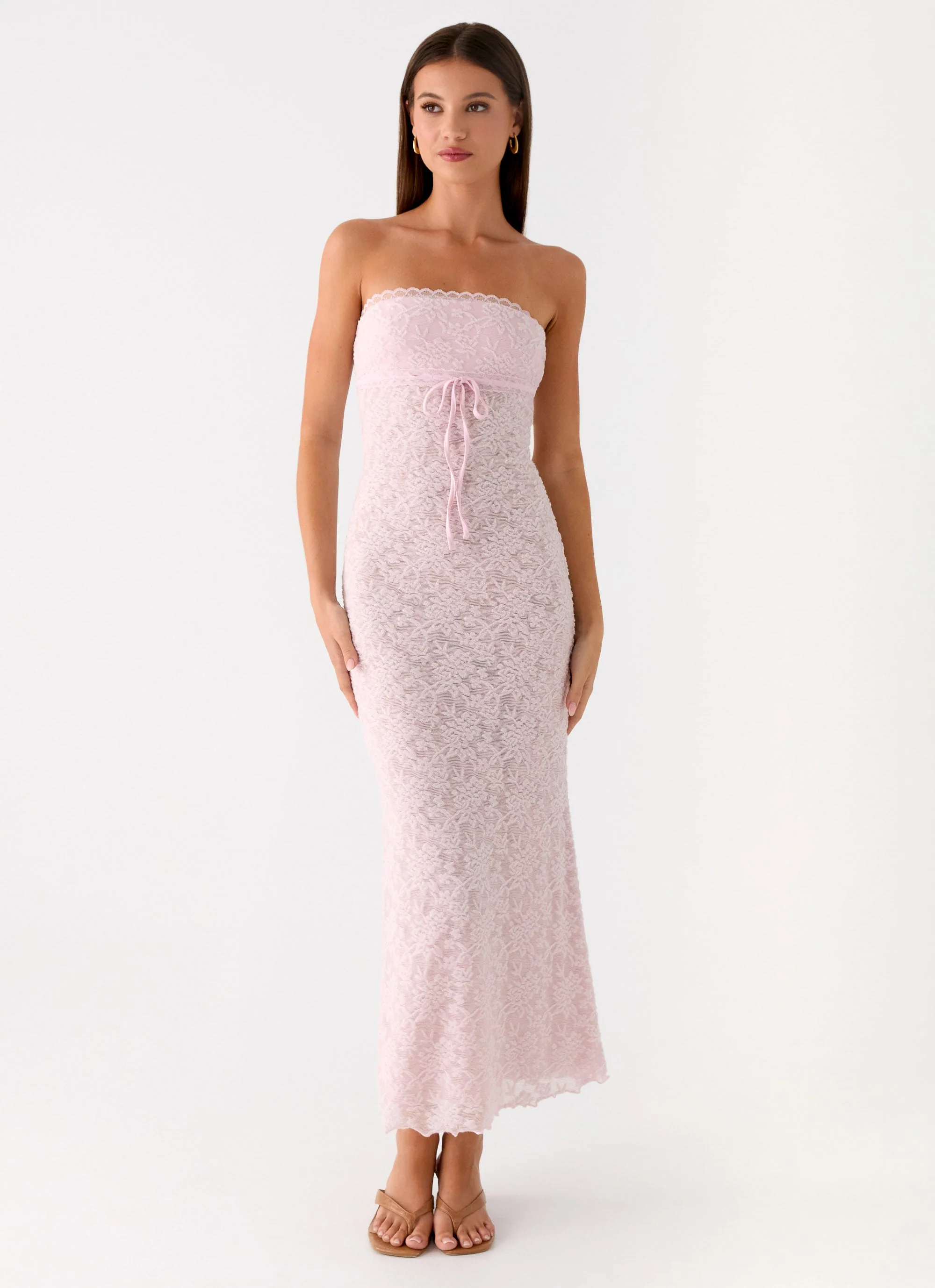Alida Strapless Jacquard Midi Dress - Pink