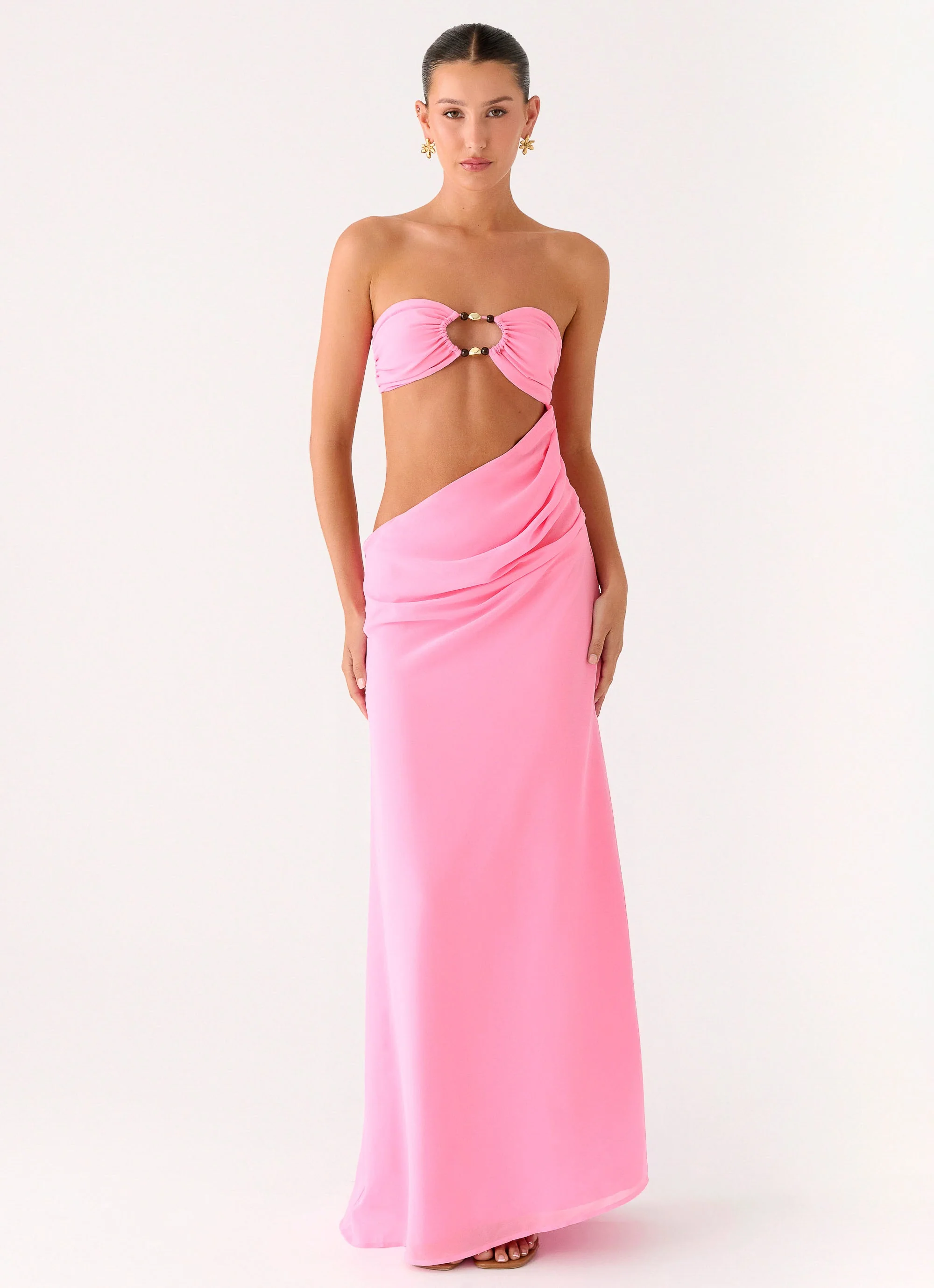 Falling Forever Strapless Beaded Maxi Dress - Pink
