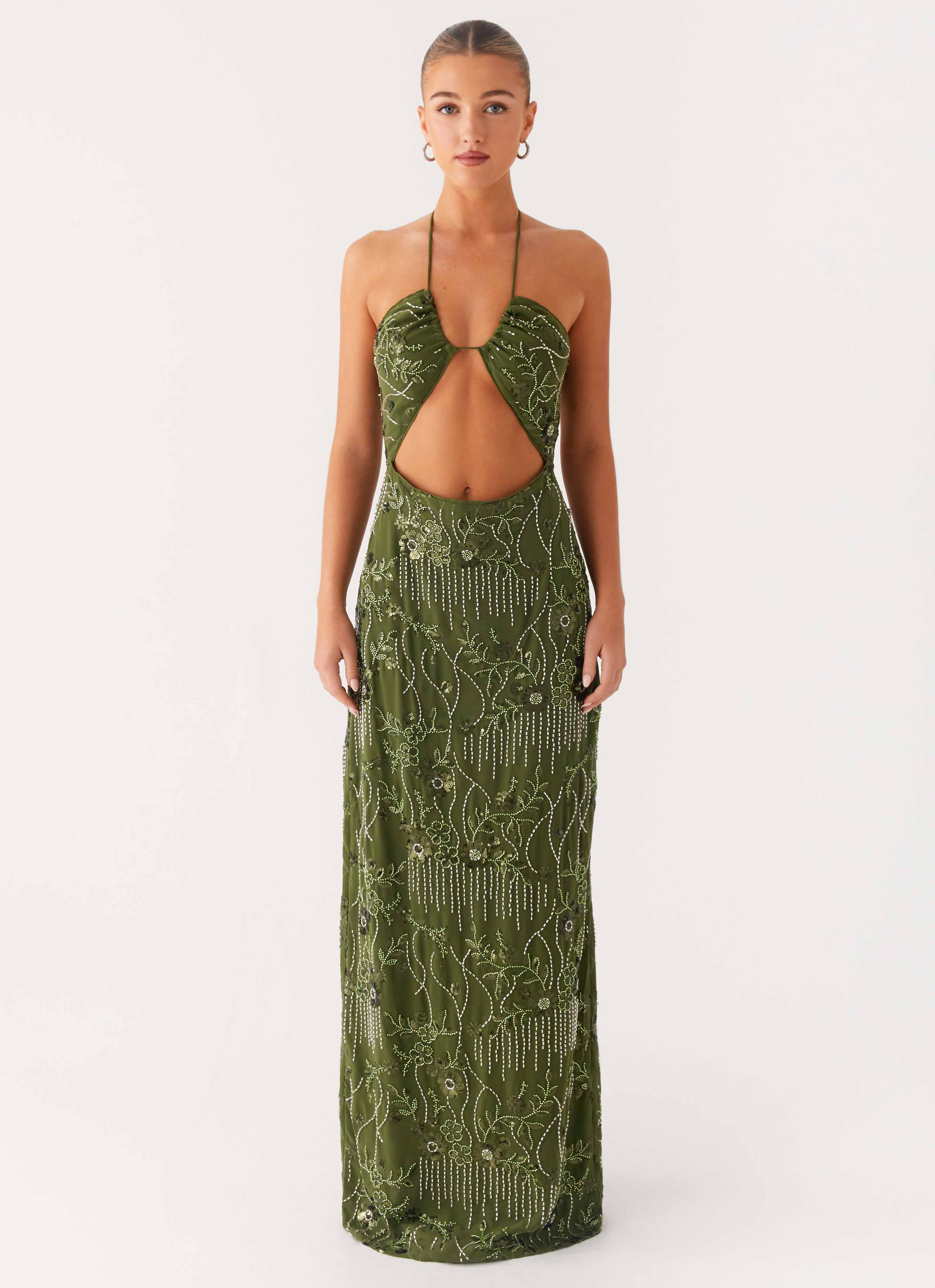 Phoenicia Beaded Maxi Dress - Khaki