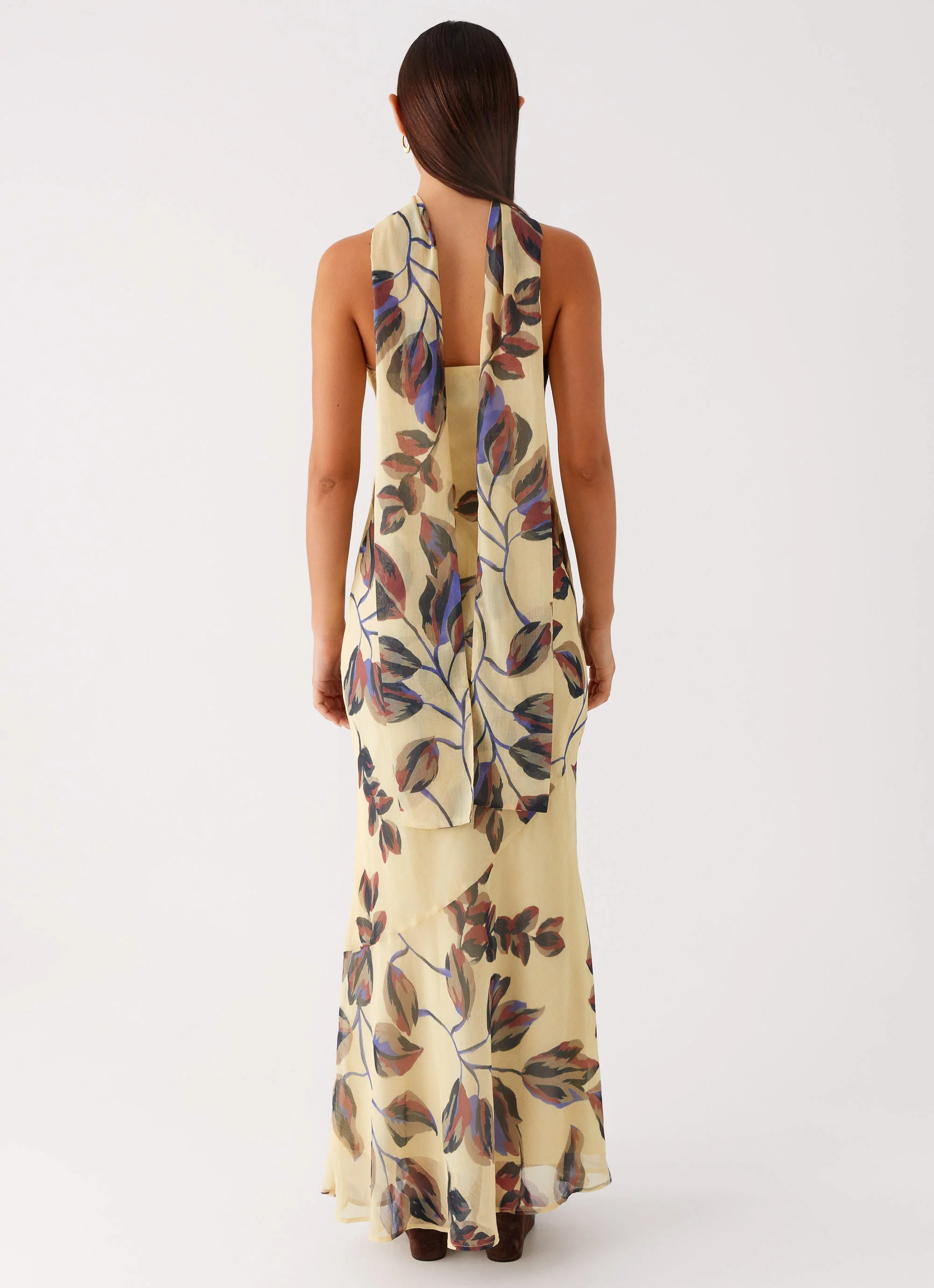 Under The Pagoda Maxi Dress - Buttercream Leaf Print
