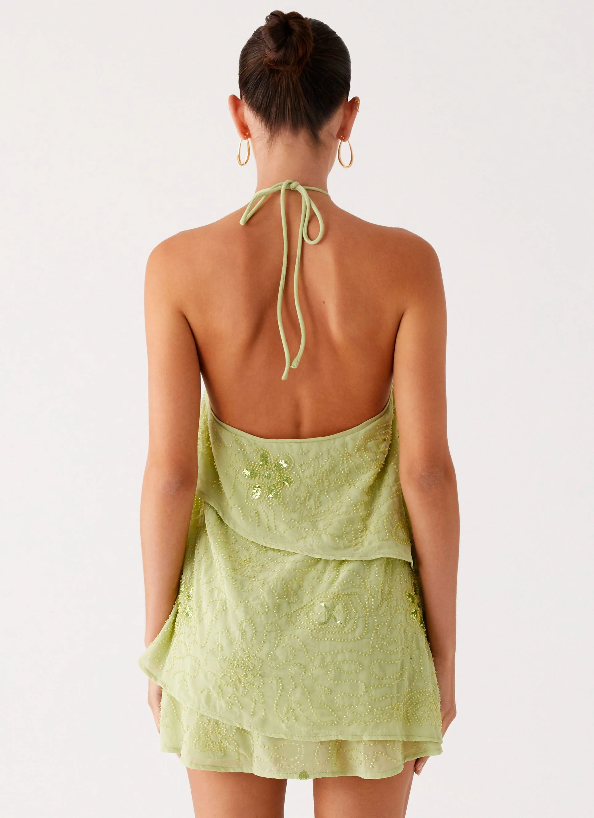 On The Go Beaded Mini Dress - Mint