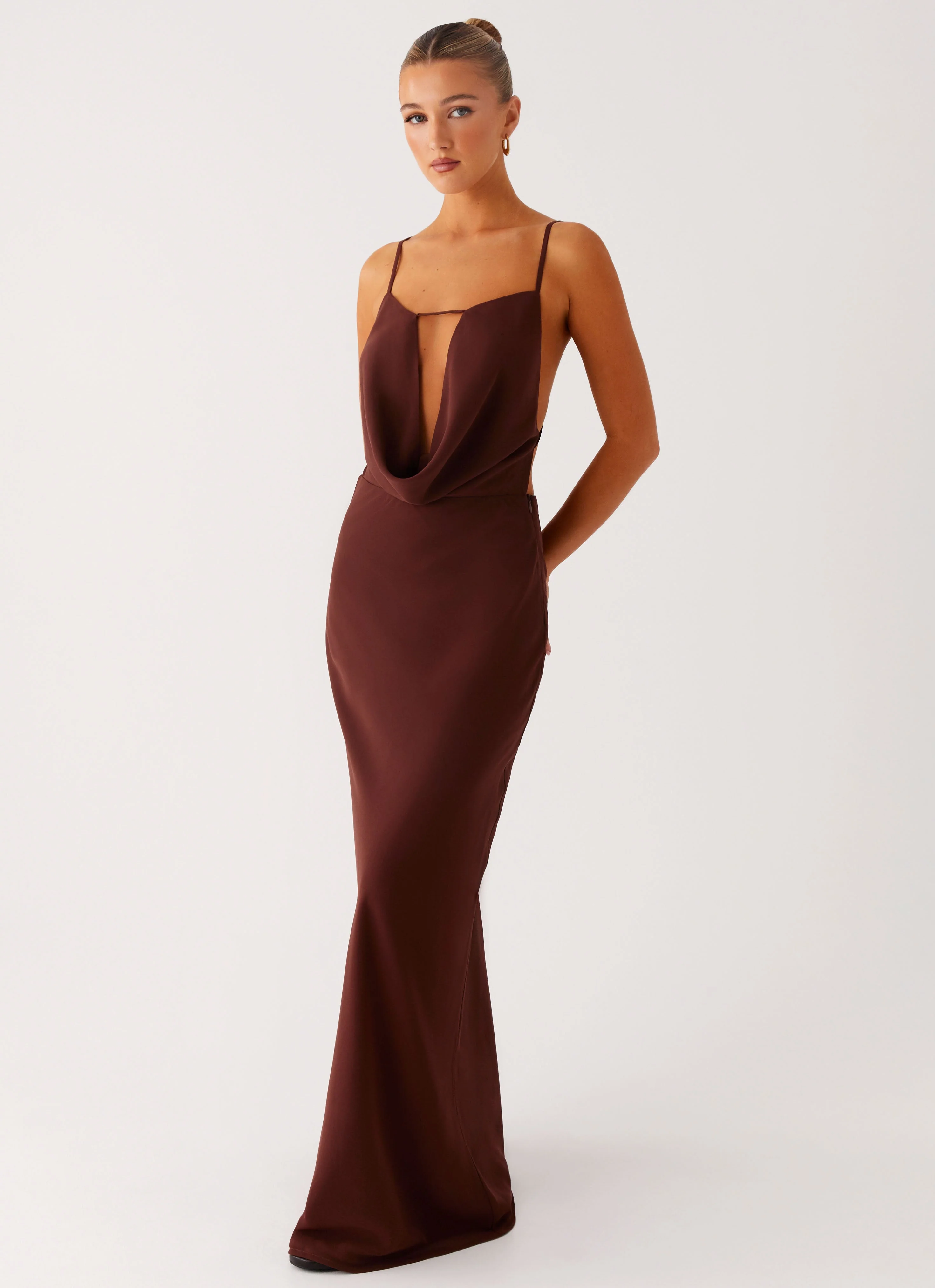 Elation Cowl Neck Maxi Dress - Chocolate