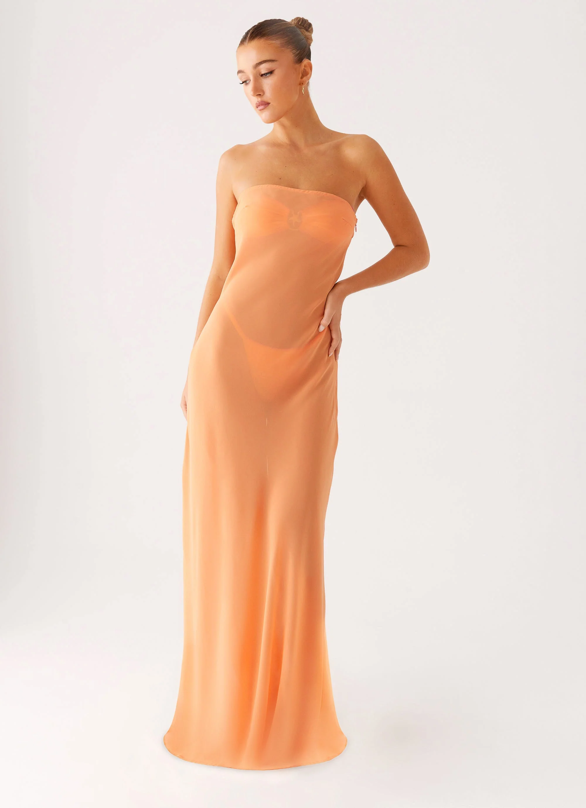 Mattie Strapless Maxi Dress - Orange